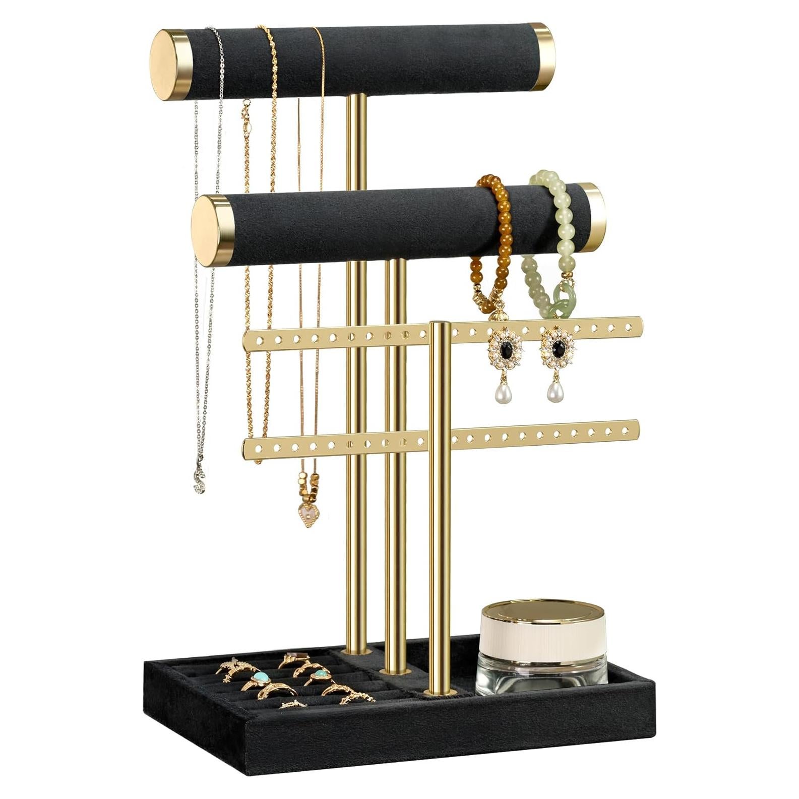 Soporte para Pulseras Bussdis de Terciopelo Negro 3 Niveles