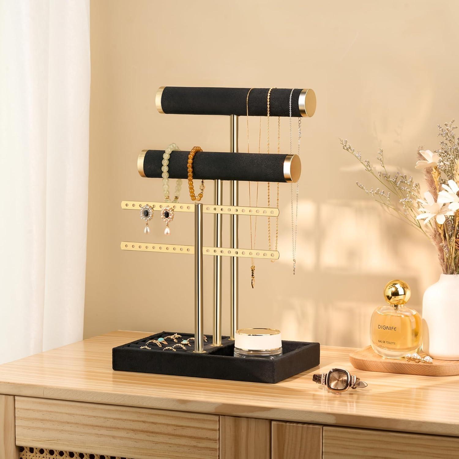 Soporte para Pulseras Bussdis de Terciopelo Negro 3 Niveles