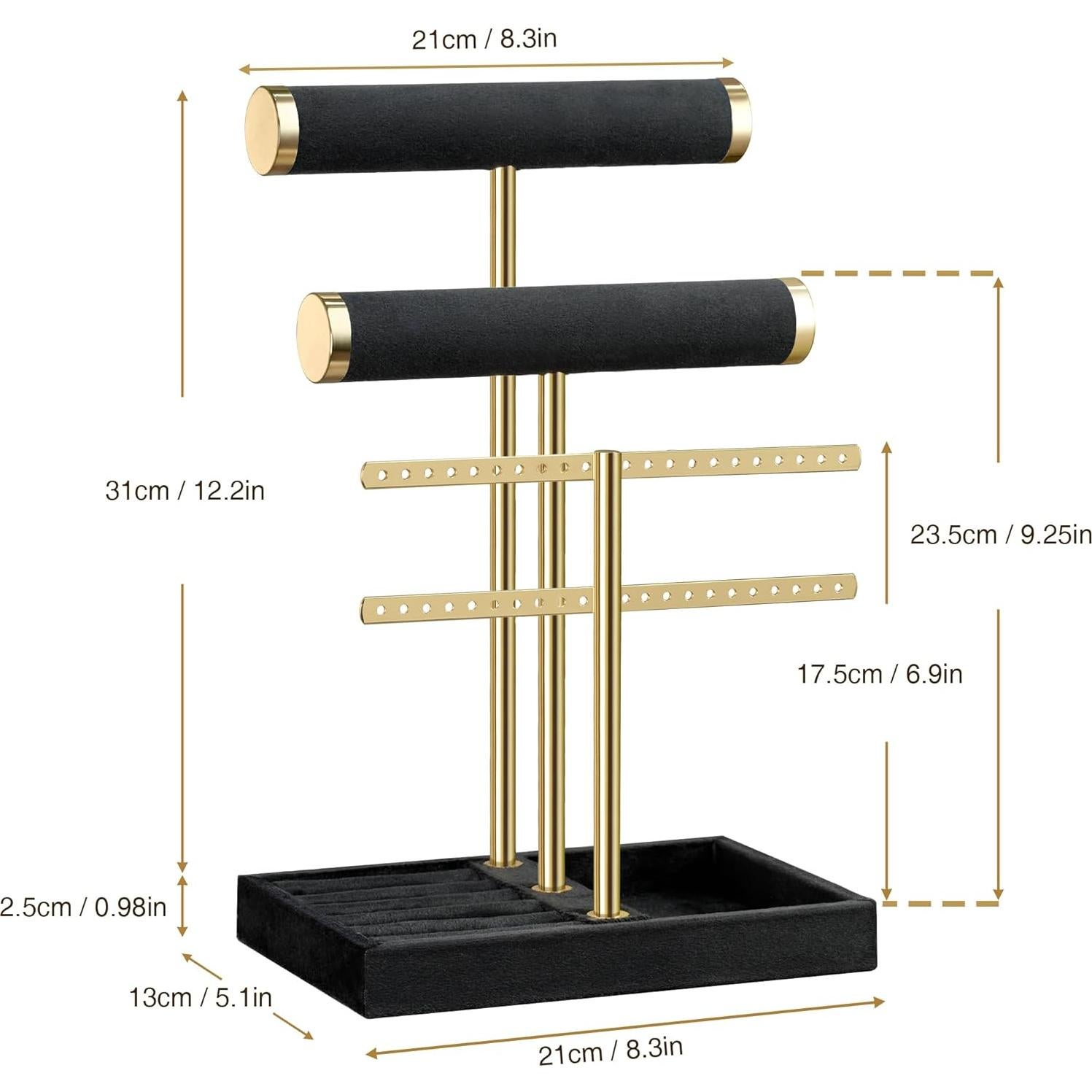 Soporte para Pulseras Bussdis de Terciopelo Negro 3 Niveles