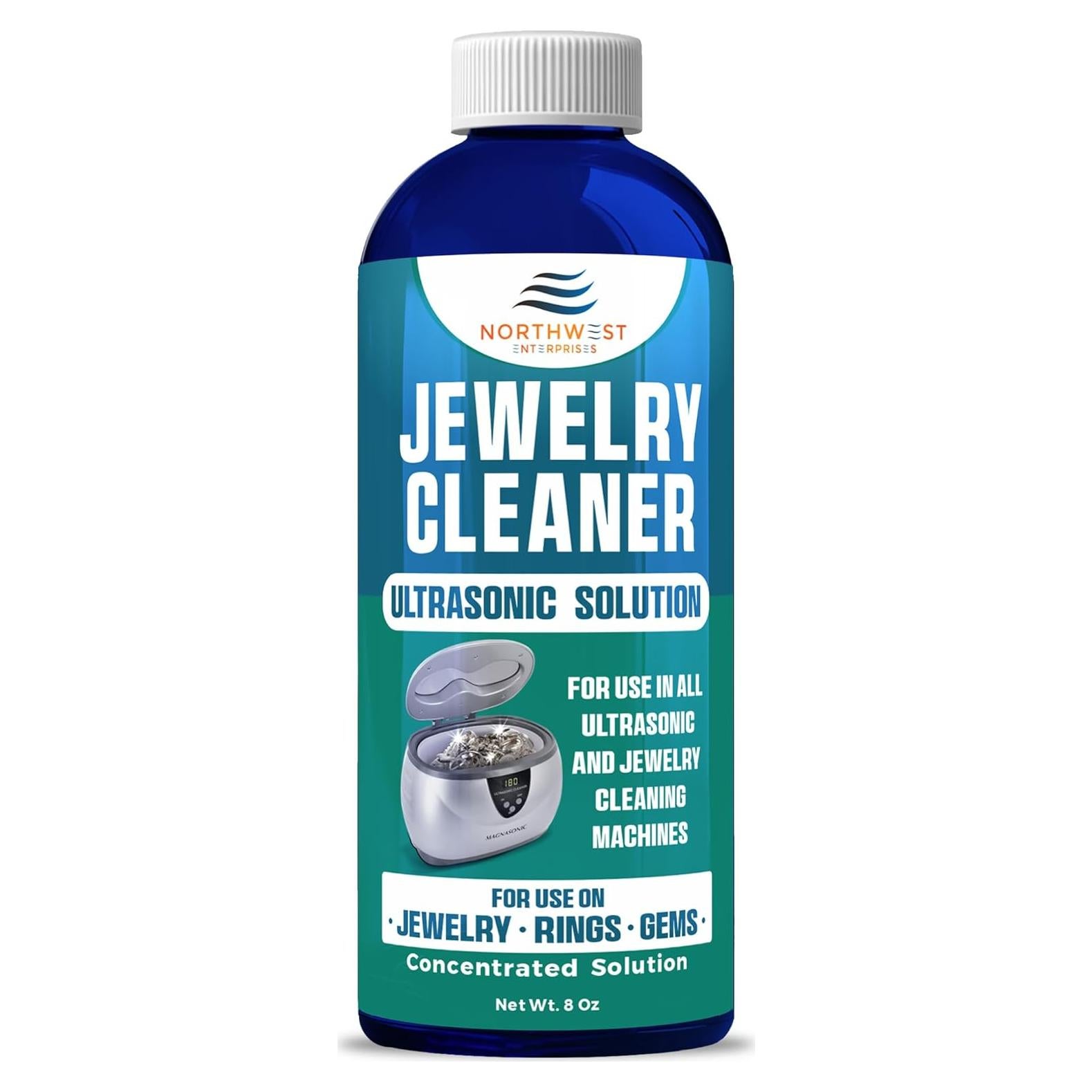 NORTHWEST ENTERPRISES Jewelry Cleaner, Ultrasonic Jewelry Cleaner Solution - Cleans Gold, Silver, Platinum, Diamonds, Non-Porous, & Semi-Precious Jewelry (8 Ounce)