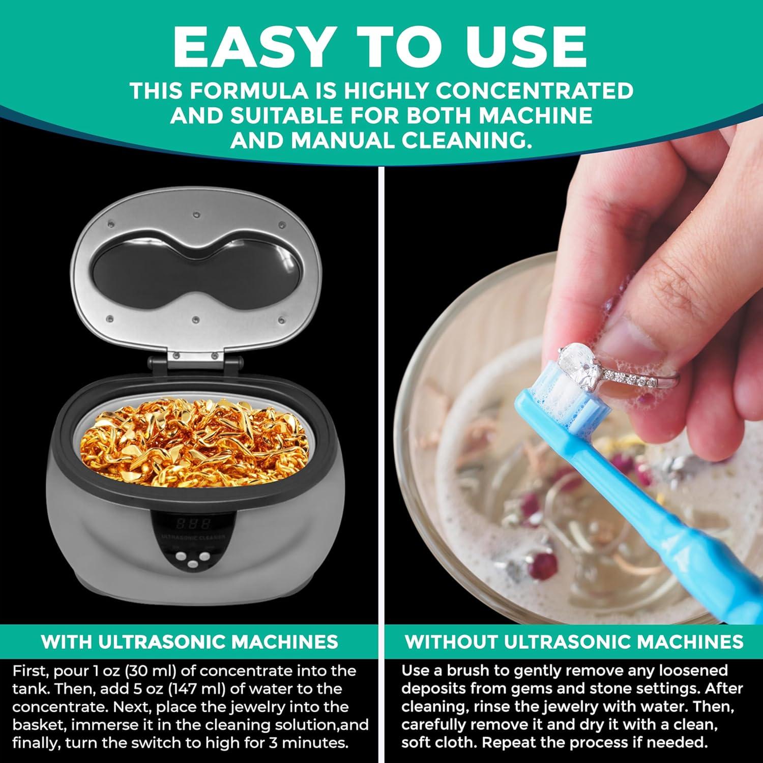 NORTHWEST ENTERPRISES Jewelry Cleaner, Ultrasonic Jewelry Cleaner Solution - Cleans Gold, Silver, Platinum, Diamonds, Non-Porous, & Semi-Precious Jewelry (8 Ounce)