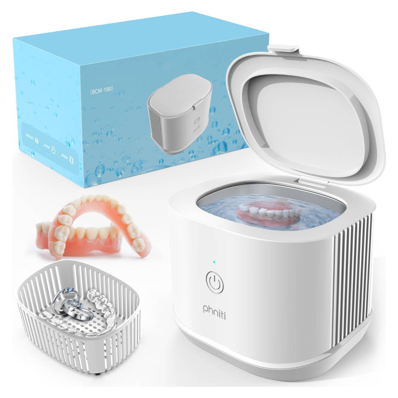 Ultrasonic Jewelry Cleaner, Phniti 46kHz Professional Portable Ultrasonic Retainer Cleaner Machine with Timer for Dental Retainer, Mouth Guard, Watch, Ring, Diamond - Household Use, White