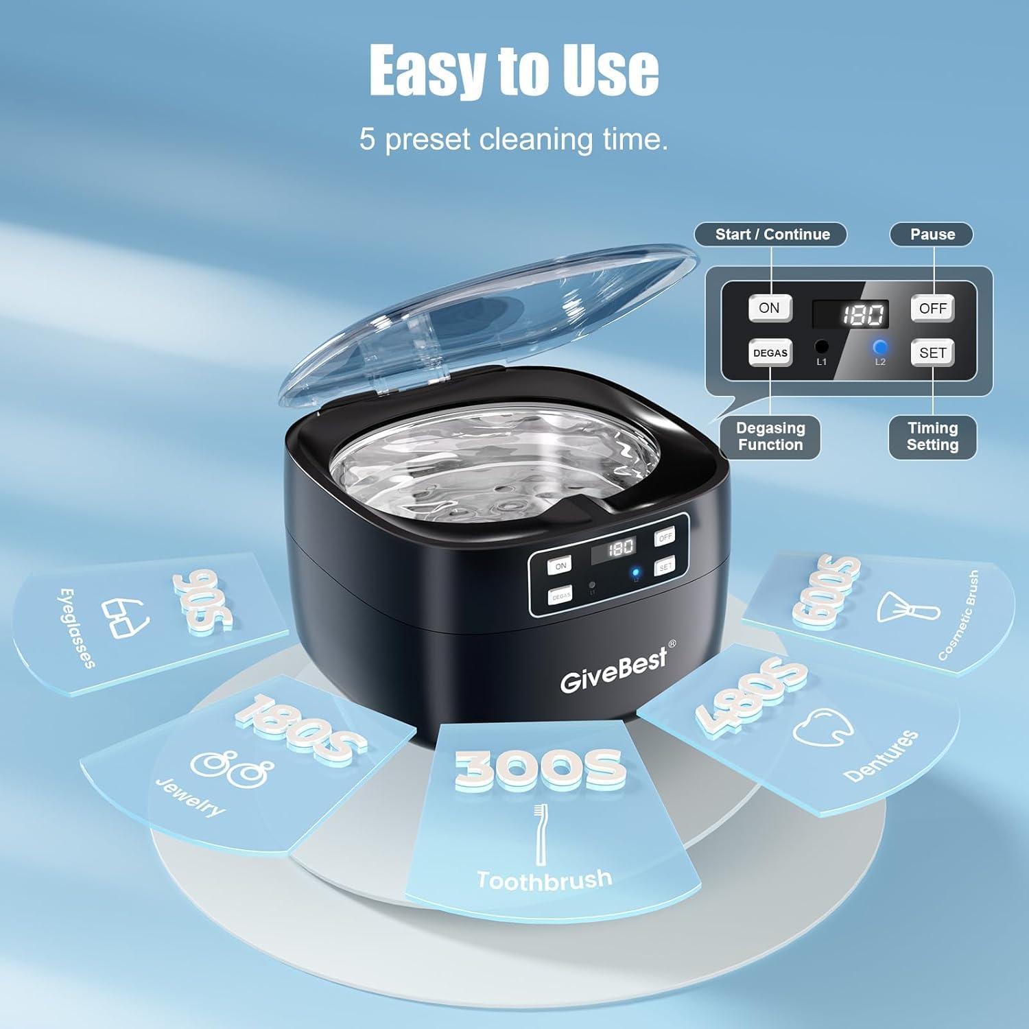 Limpiador Ultrasónico de Joyas GiveBest 750ml 5 Modos Digital