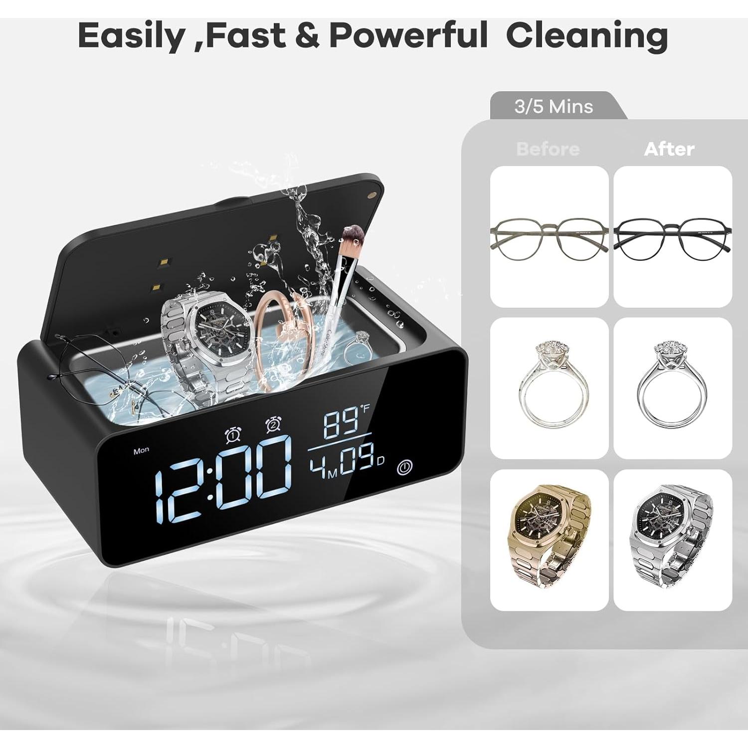 Limpiadora de Joyas Ultrasónica Wishluck 500ml - Reloj Despertador