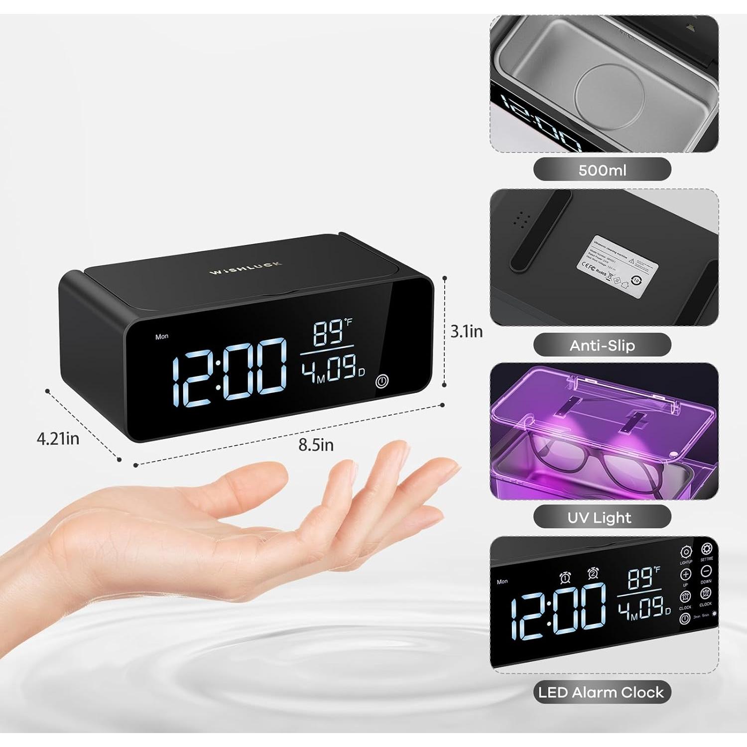 Limpiadora de Joyas Ultrasónica Wishluck 500ml - Reloj Despertador