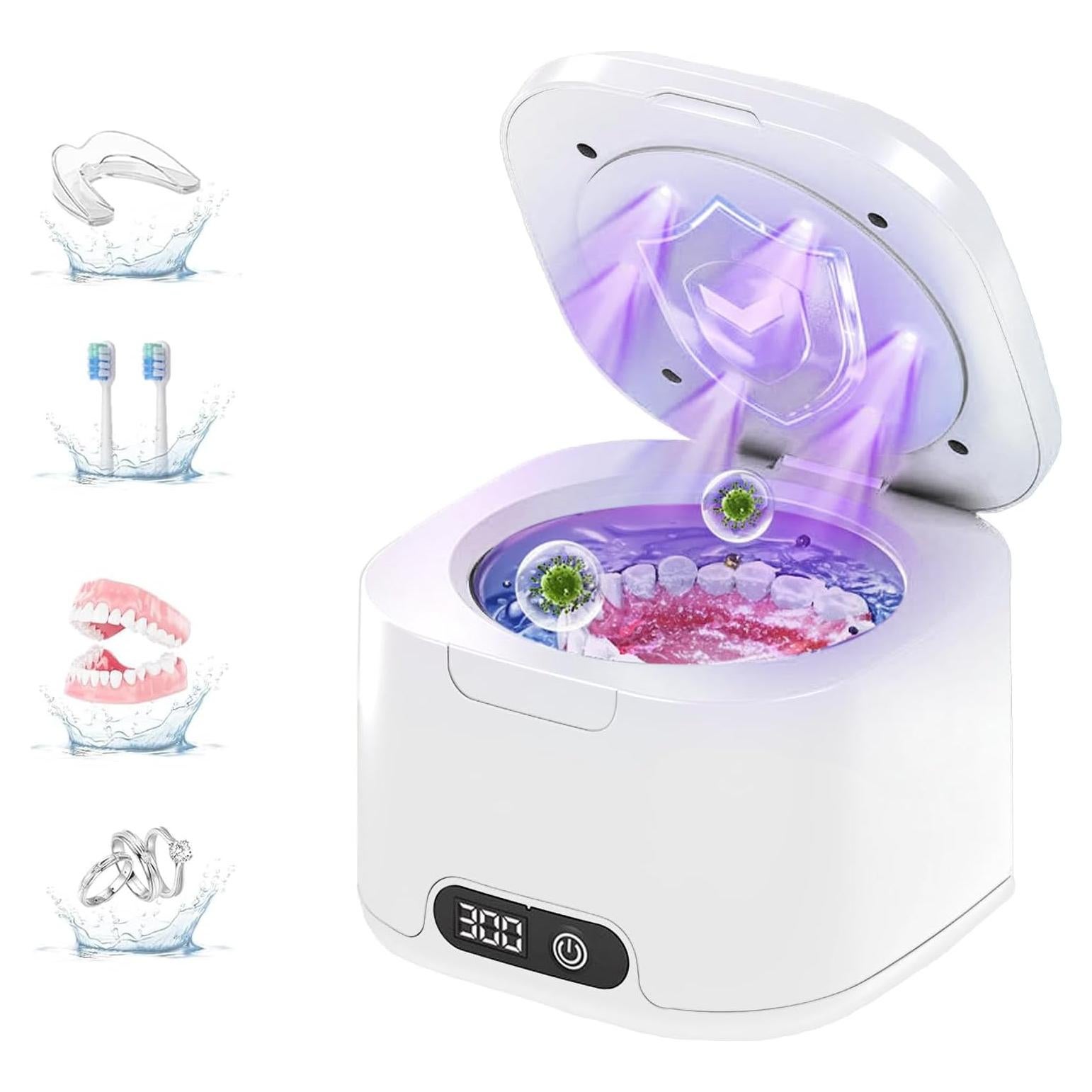 Limpiador Ultrasónico VJK 300ML con UV para Dentaduras y Joyería