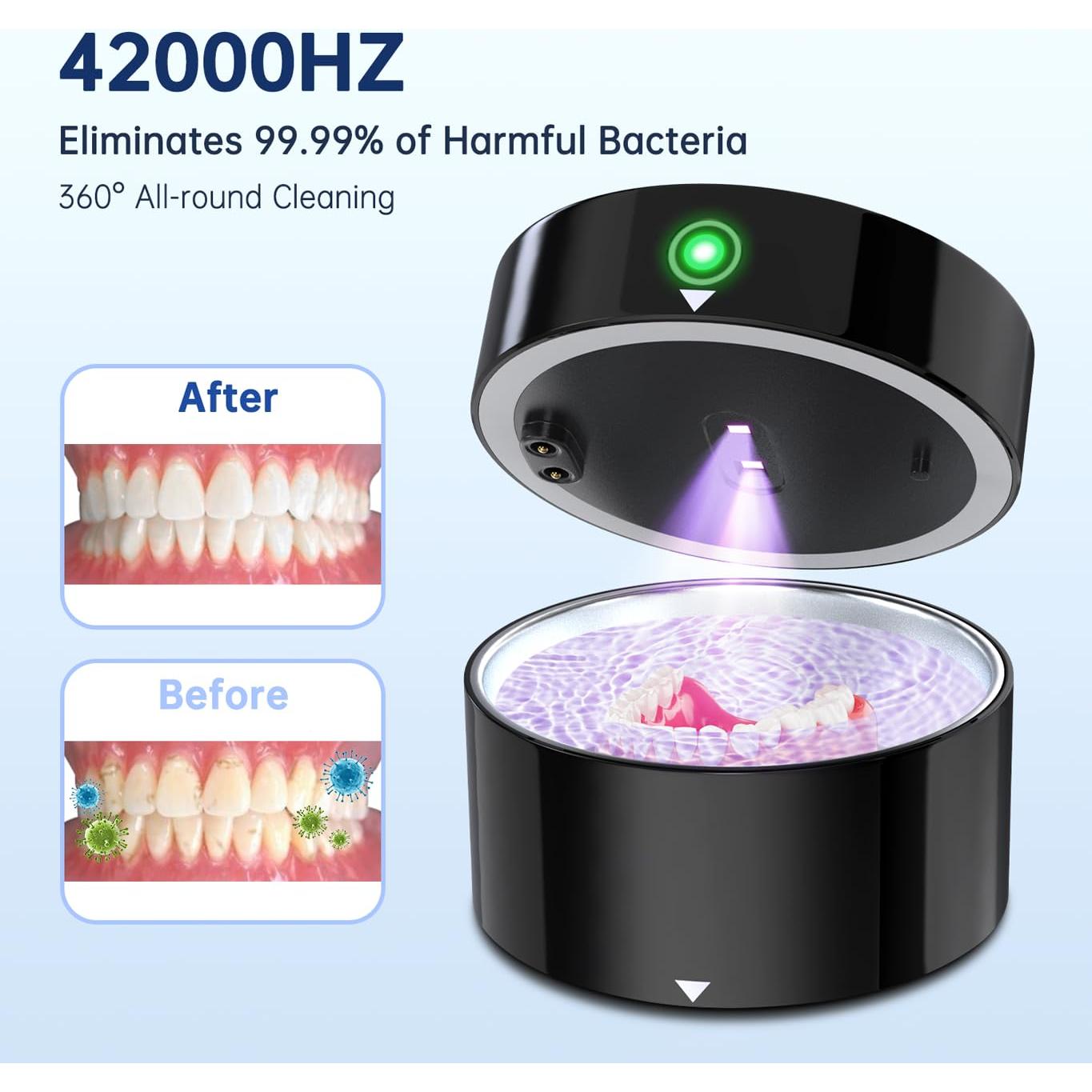Limpiador Ultrasónico Recargable Yeecn 42kHz para Dentaduras y Joyería
