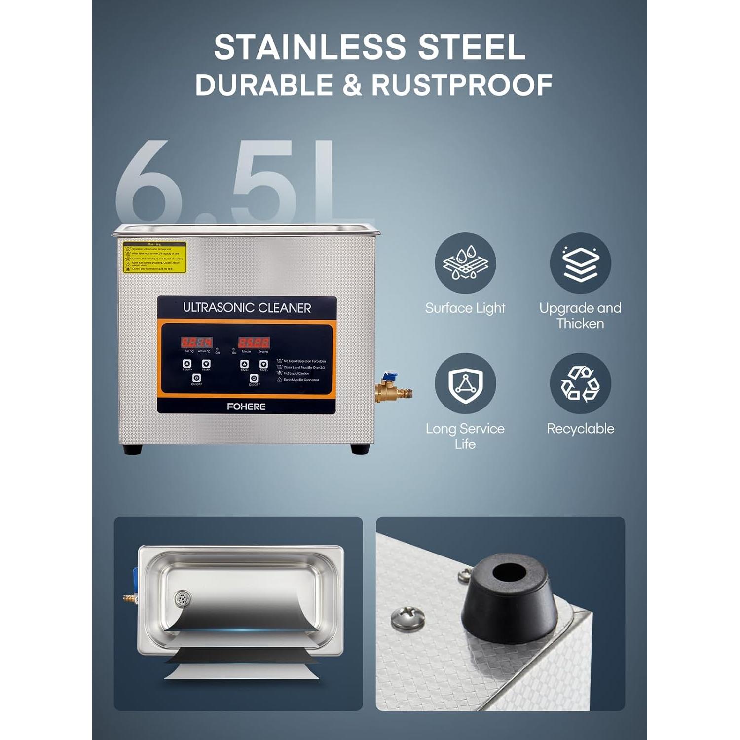 Limpiador Ultrasónico FOHERE JX-031S 6.5L 180W con Calentador