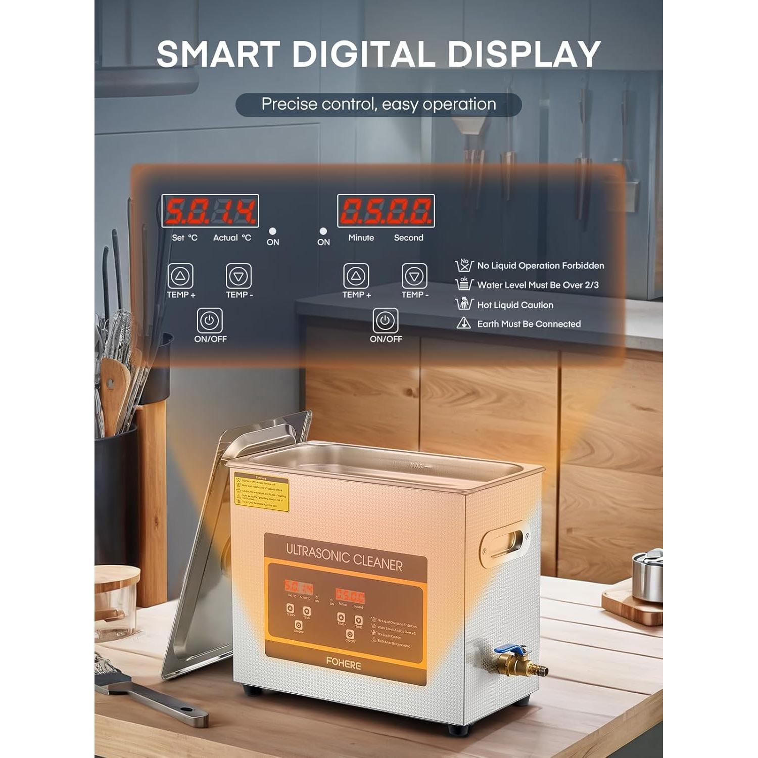 Limpiador Ultrasónico FOHERE JX-031S 6.5L 180W con Calentador