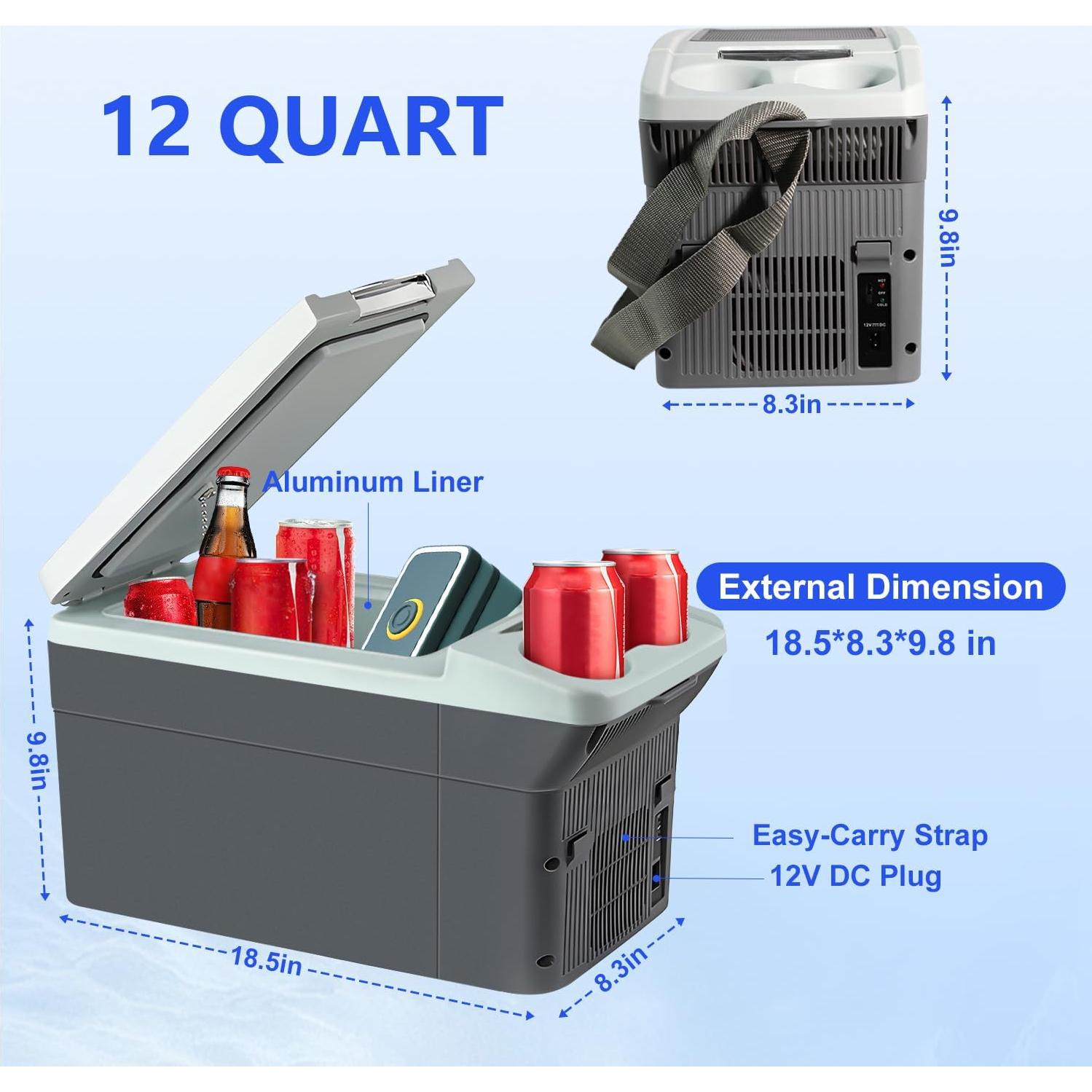 12L/Quart Electric Cooler & Warmer - Portable Car Refrigerator 12 Volt DC Car Fridge with Dual-Temp Control (41°F~149°F) Car Fridge 12V Refrigerator for Camping, Travel & Road Trips,RV, Boat