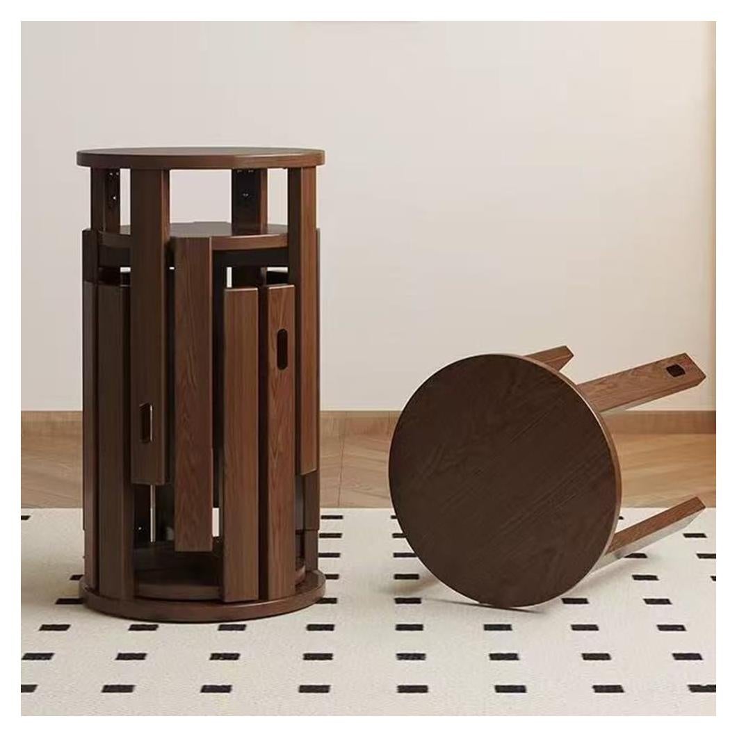 Stackable Stools Set of 4, Wooden Stacking Stools, 18 Inch Round Nesting Table, Multifunctional Solid Wood Chairs Set for Kitchen, Living Room, Bar