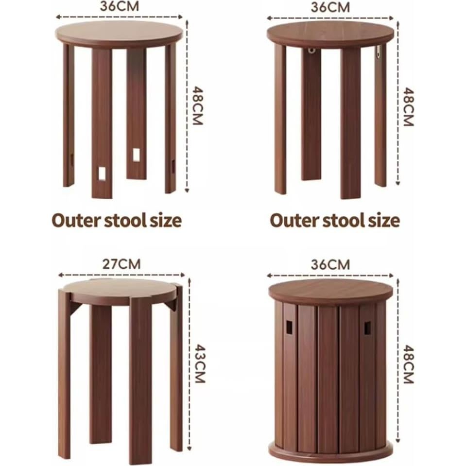 Stackable Stools Set of 4, Wooden Stacking Stools, 18 Inch Round Nesting Table, Multifunctional Solid Wood Chairs Set for Kitchen, Living Room, Bar