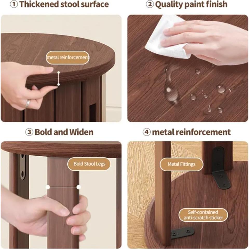 Stackable Stools Set of 4, Wooden Stacking Stools, 18 Inch Round Nesting Table, Multifunctional Solid Wood Chairs Set for Kitchen, Living Room, Bar