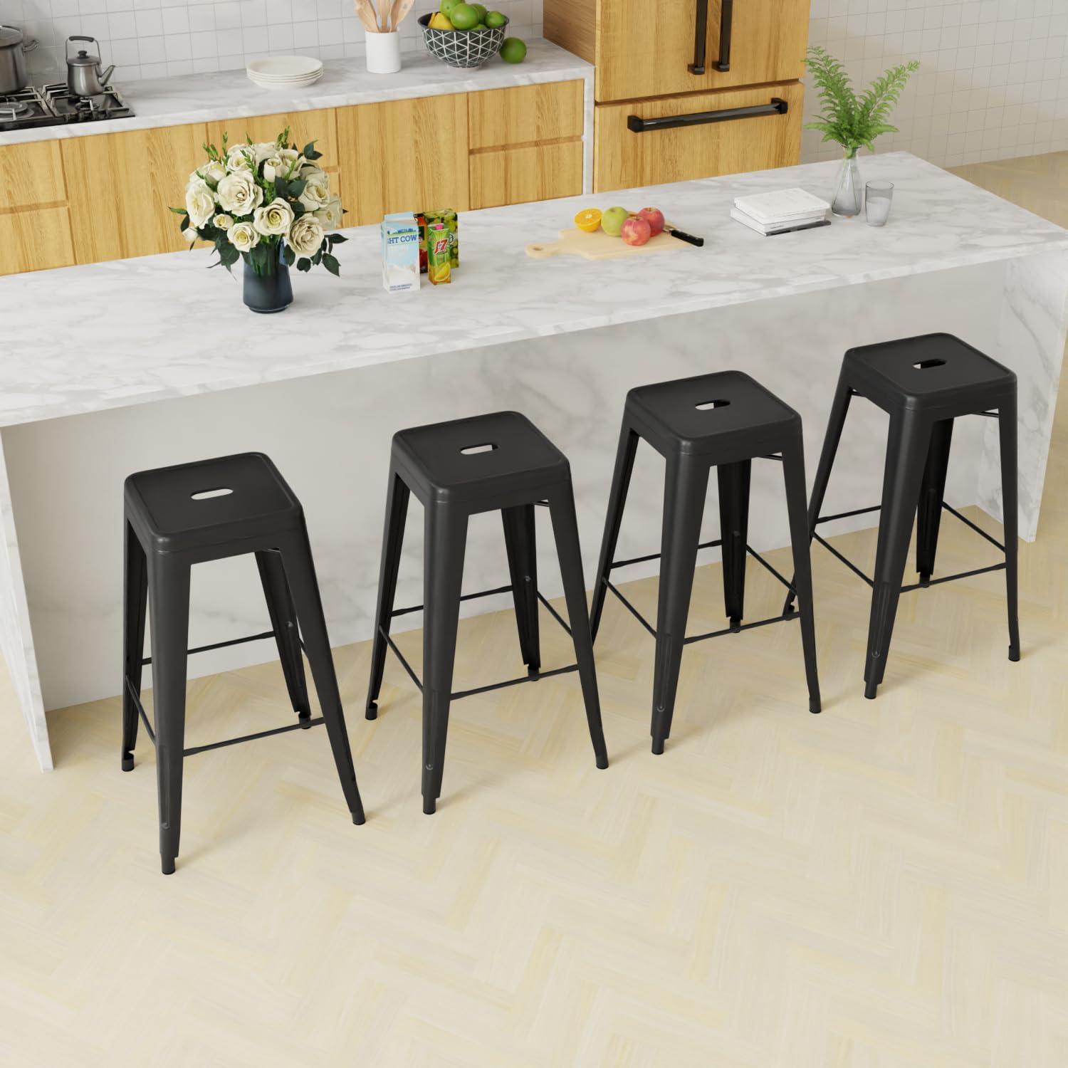 Set de 4 Taburetes de Bar Apilables PayLessHere 76 cm Negro