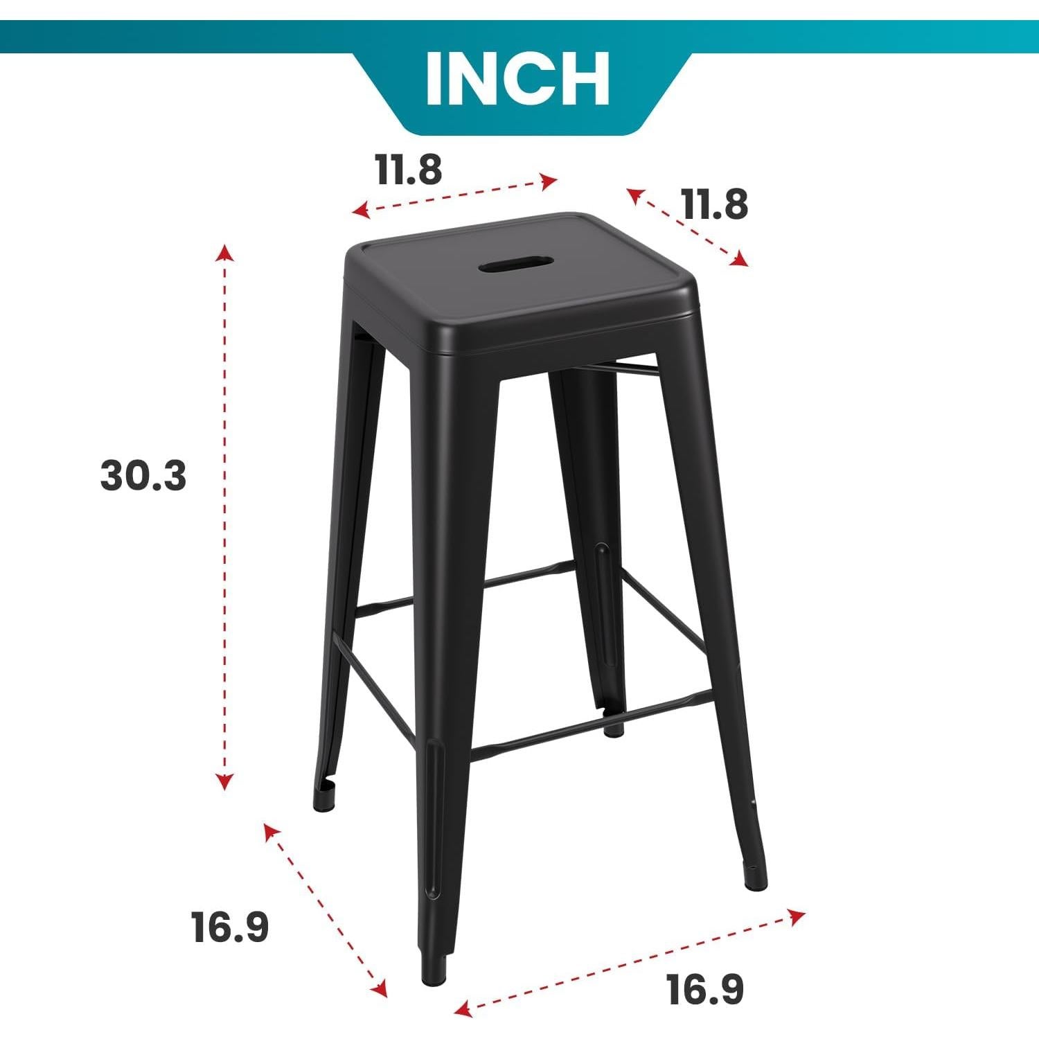 Set de 4 Taburetes de Bar Apilables PayLessHere 76 cm Negro