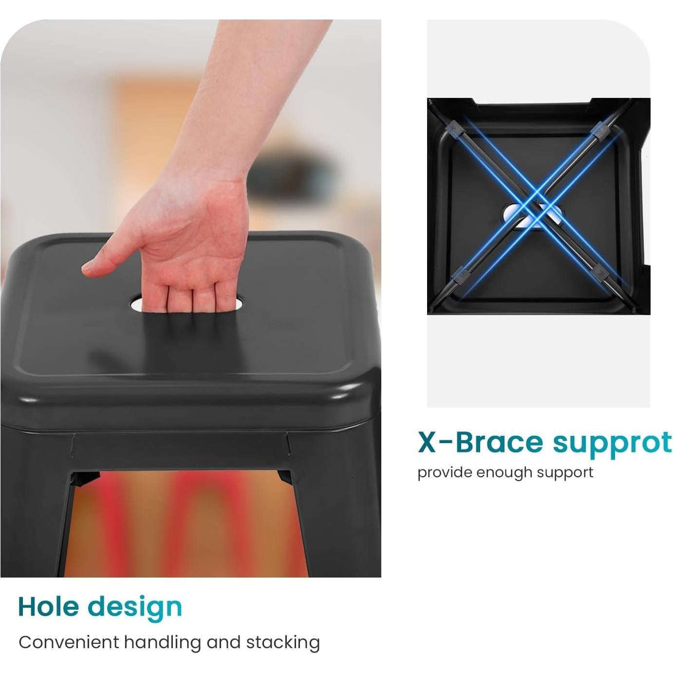 Set de 4 Taburetes de Bar Apilables PayLessHere 76 cm Negro