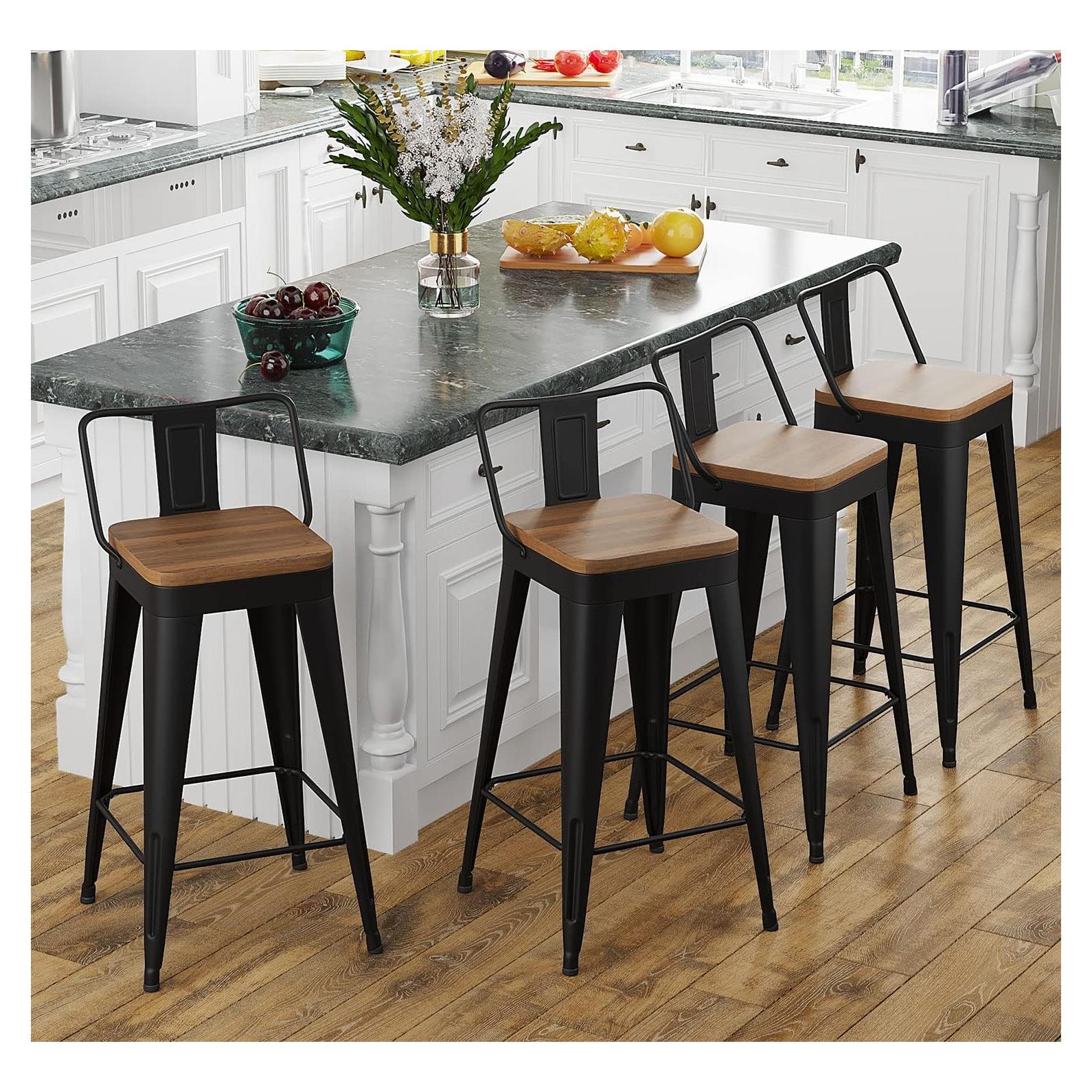 Juego de 4 Taburetes de Bar POINTANT Metal Negro 61 cm