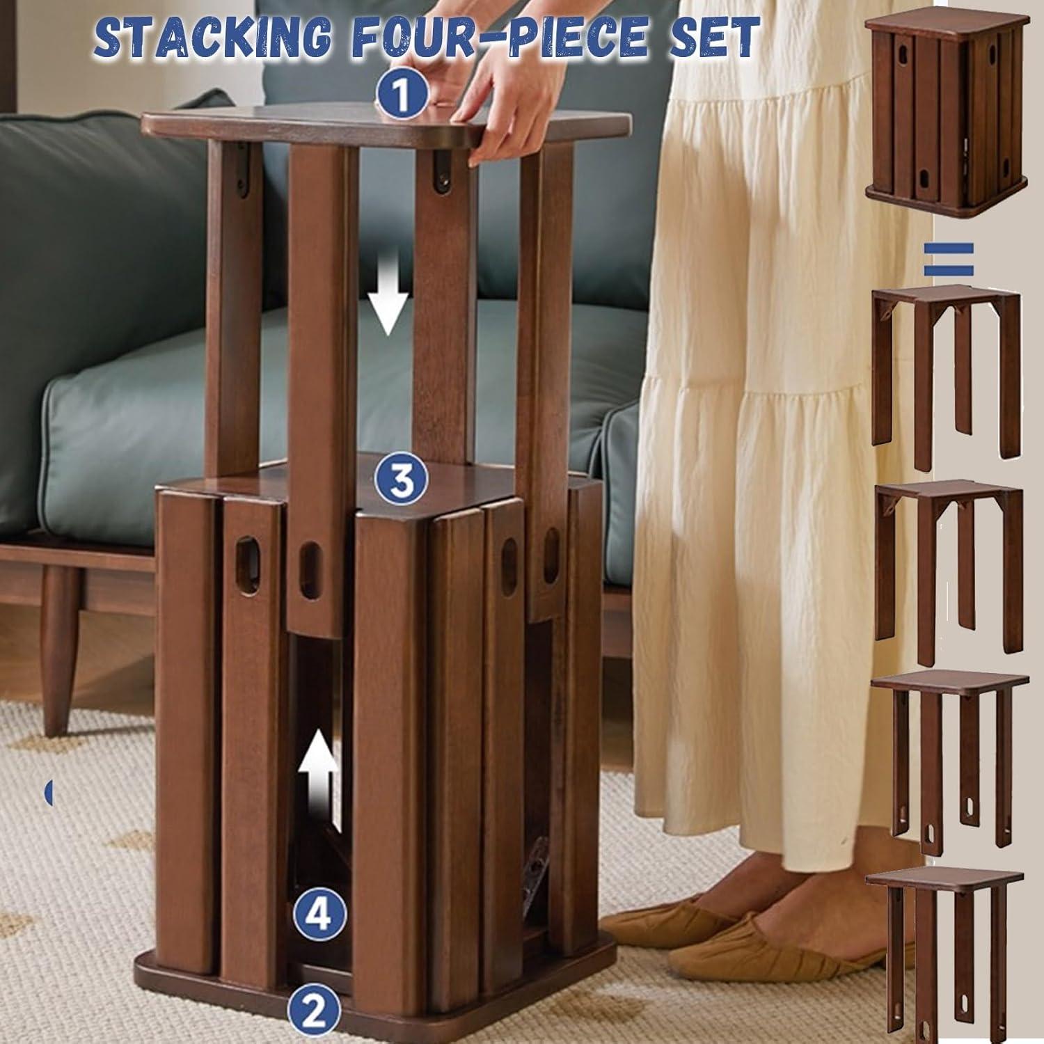 Juego de Taburetes Apilables de Madera Genérico 4 Piezas