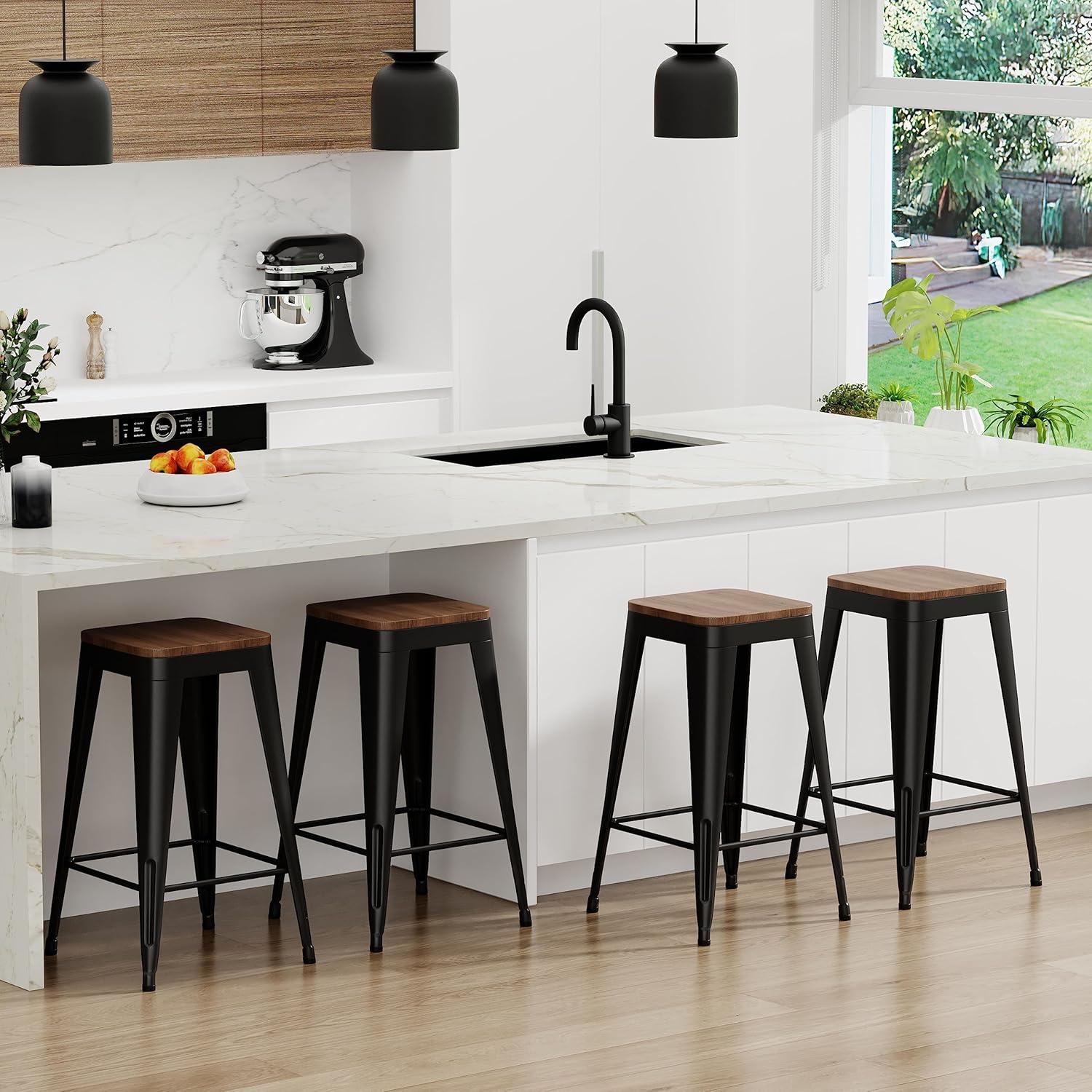 Conjunto de 4 Taburetes de Bar Arlunar Home 61 cm Metal y Madera