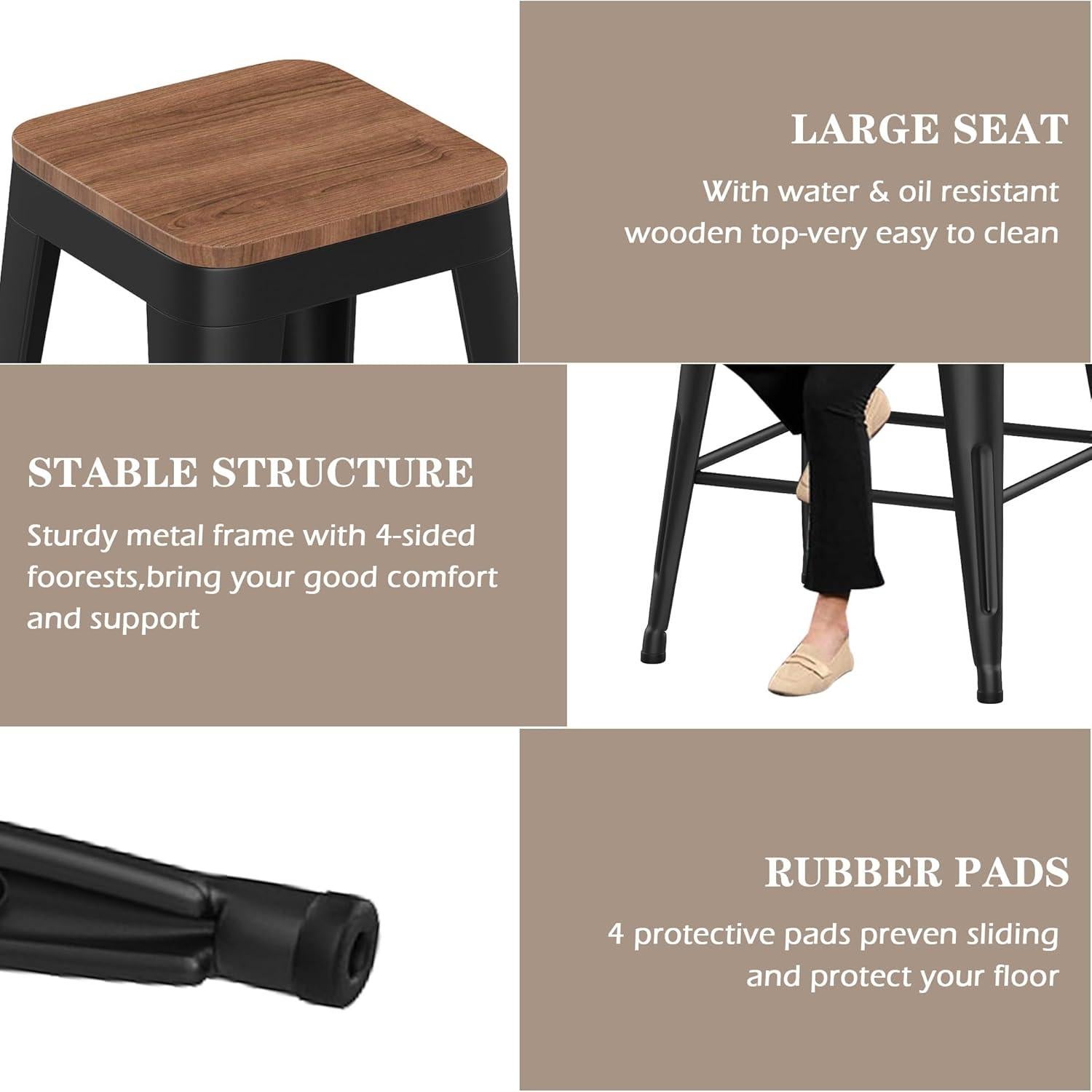 Conjunto de 4 Taburetes de Bar Arlunar Home 61 cm Metal y Madera