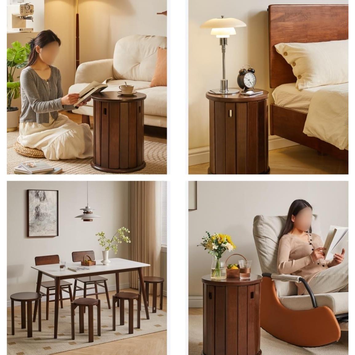 Stackable Stools Set of 4, Wooden Small End Table, Versatile as Side Table, Bedside Table, Coffee Table, for Living Room, Bedroom, Balcony