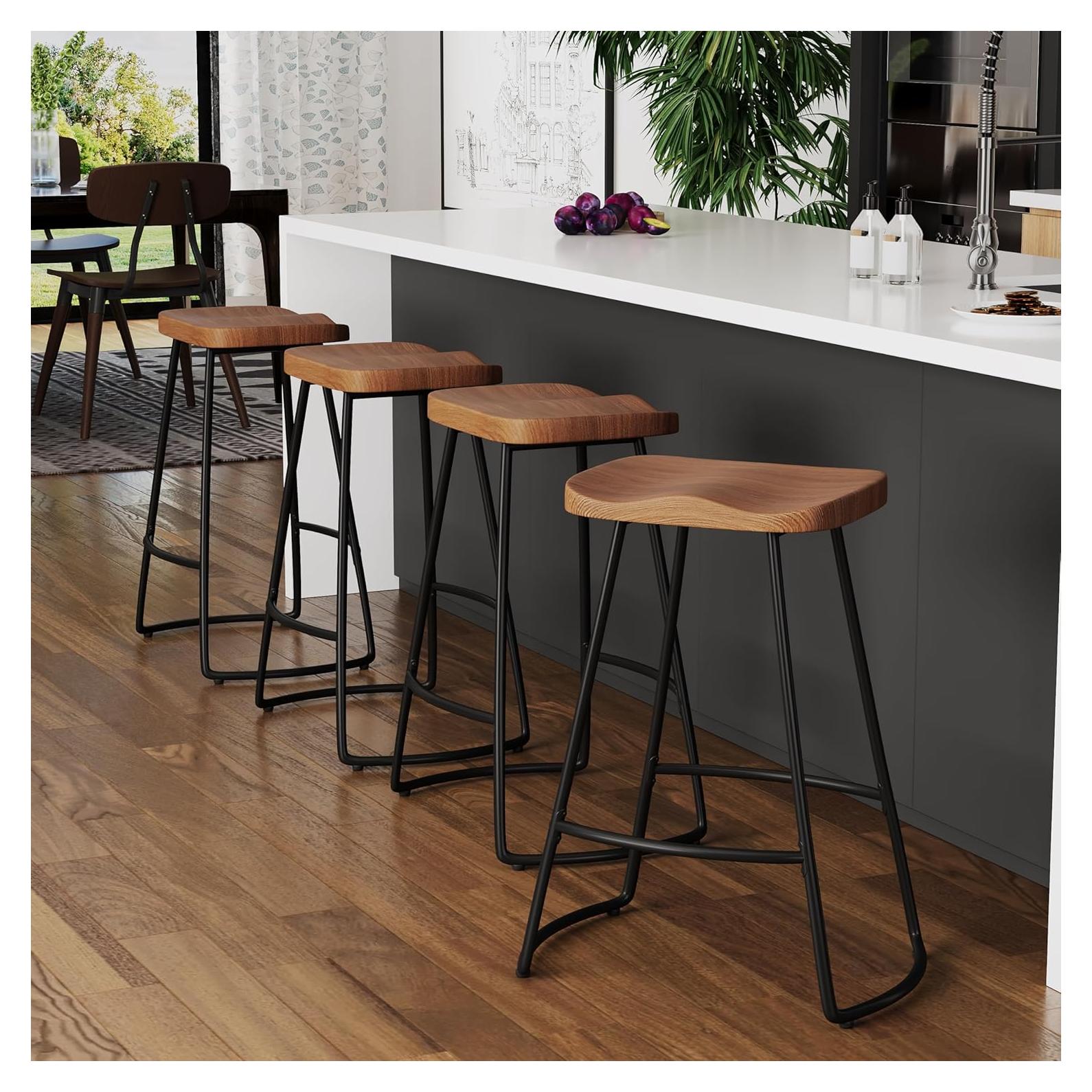 Set de 4 Taburetes de Bar Alunaune 60.96 cm Metal Marrón