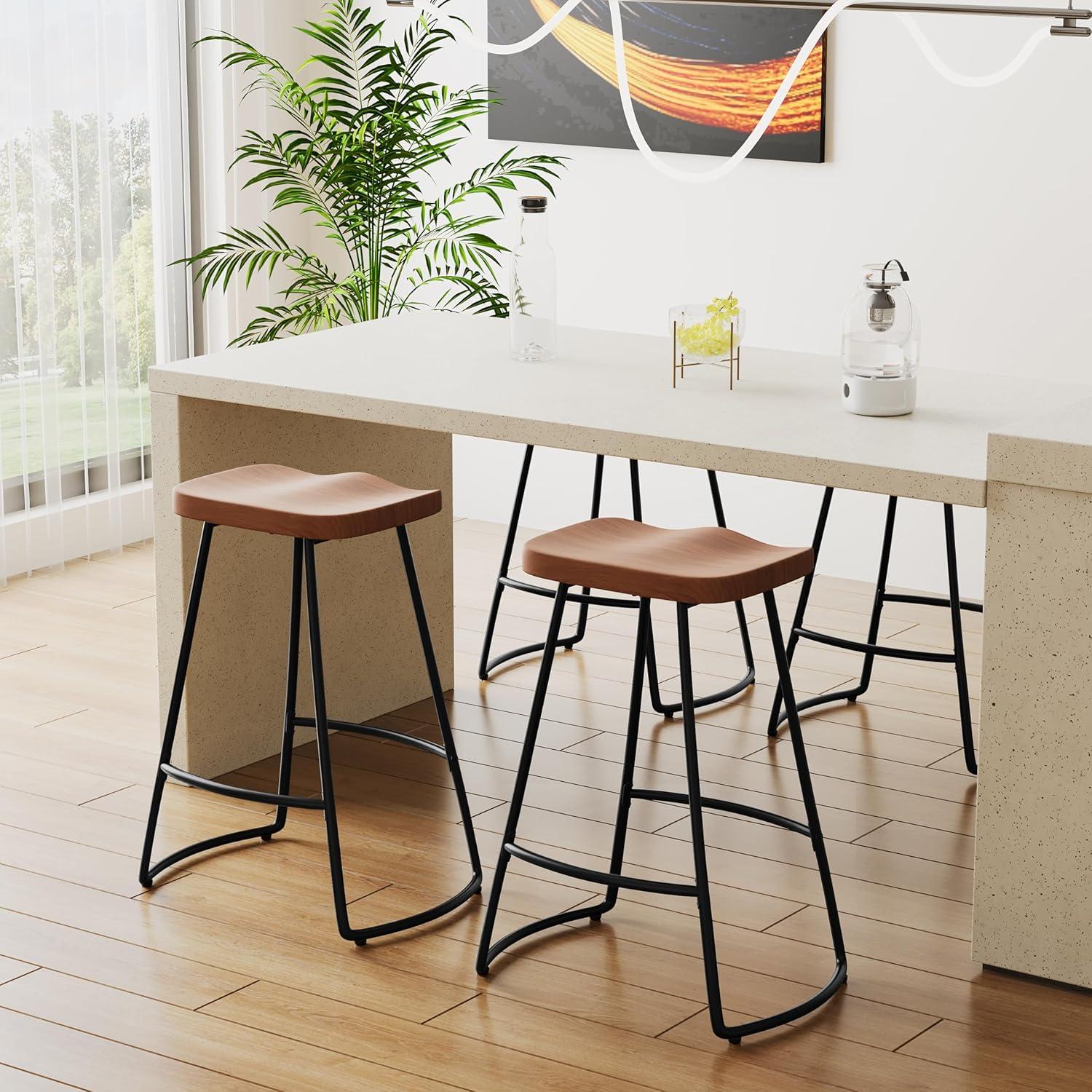 Set de 4 Taburetes de Bar Alunaune 60.96 cm Metal Marrón