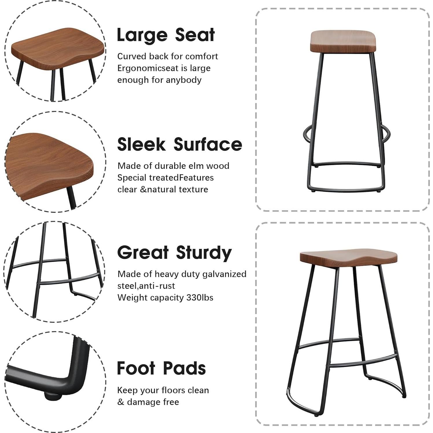 Set de 4 Taburetes de Bar Alunaune 60.96 cm Metal Marrón