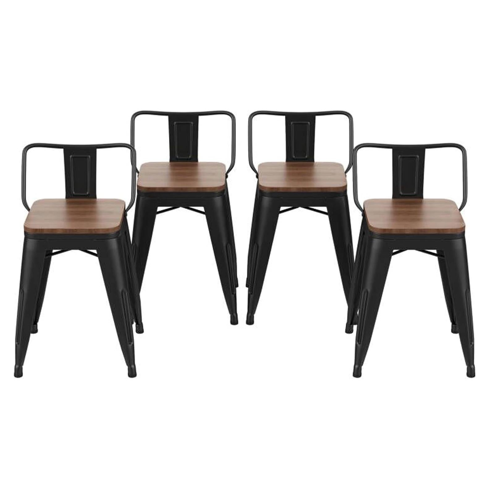 Juego de 4 Taburetes de Bar Metal Changjie 45.72 cm Negro