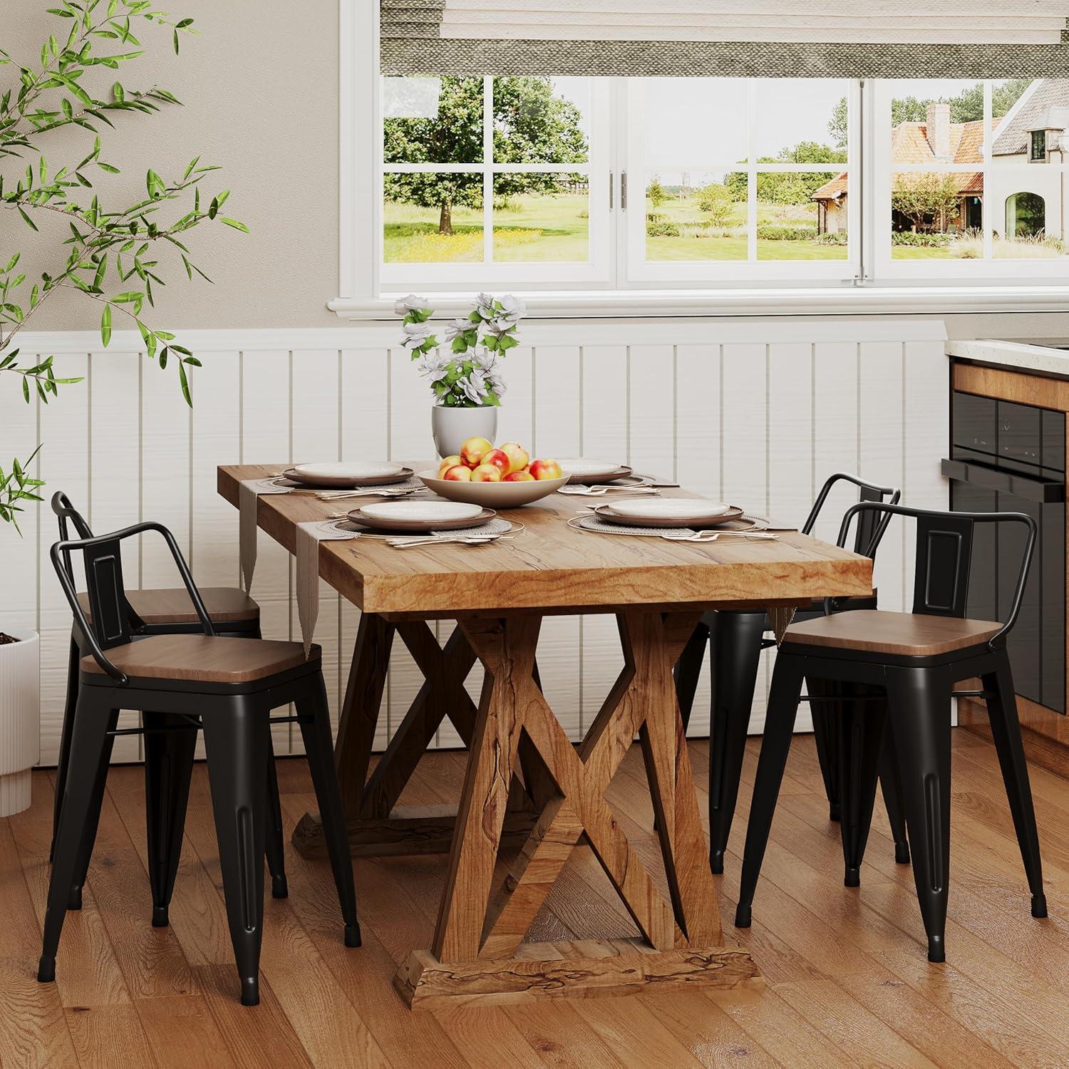 Juego de 4 Taburetes de Bar Metal Changjie 45.72 cm Negro