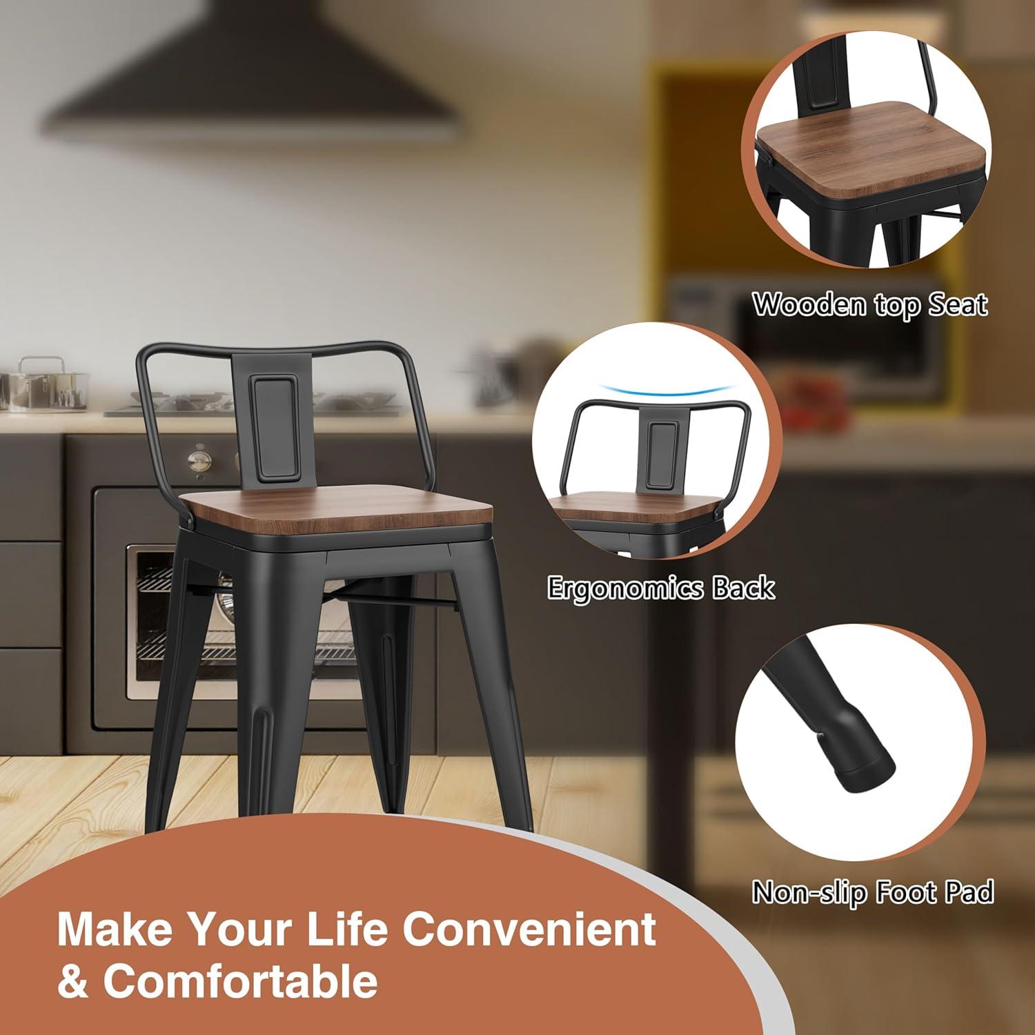 Juego de 4 Taburetes de Bar Metal Changjie 45.72 cm Negro