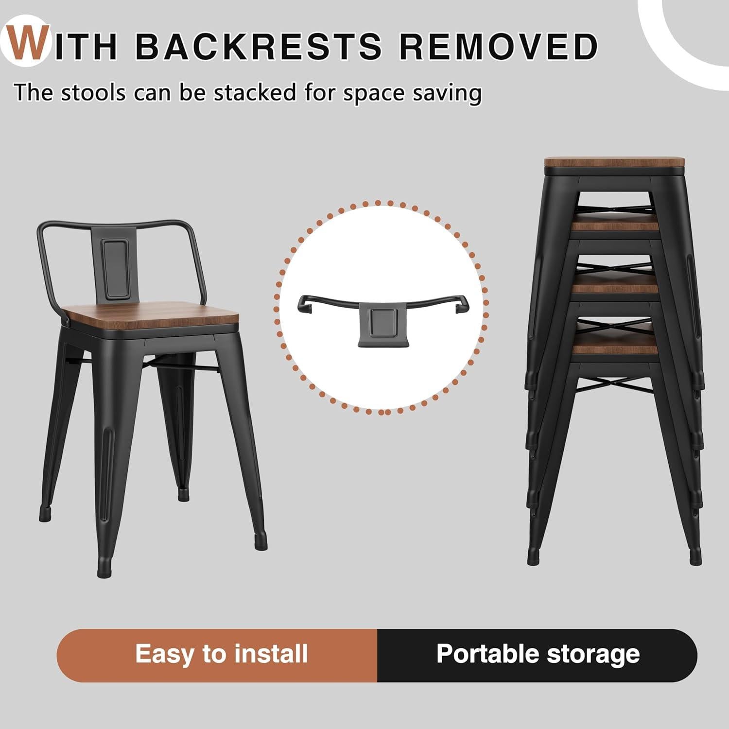 Juego de 4 Taburetes de Bar Metal Changjie 45.72 cm Negro