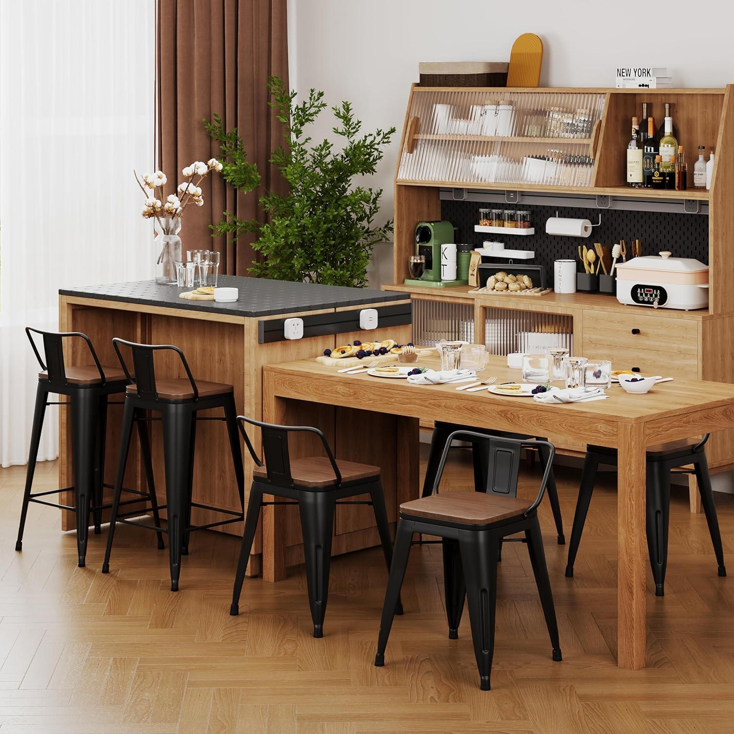 Juego de 4 Taburetes de Bar Metal Changjie 45.72 cm Negro