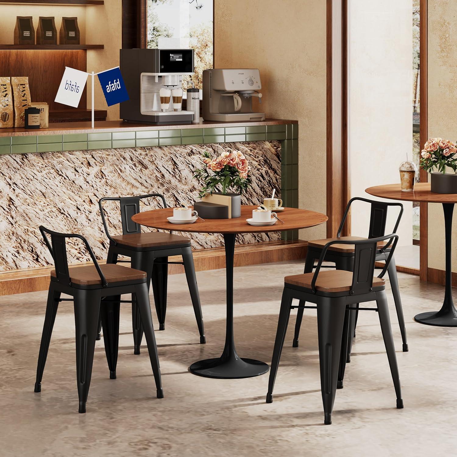 Juego de 4 Taburetes de Bar Metal Changjie 45.72 cm Negro