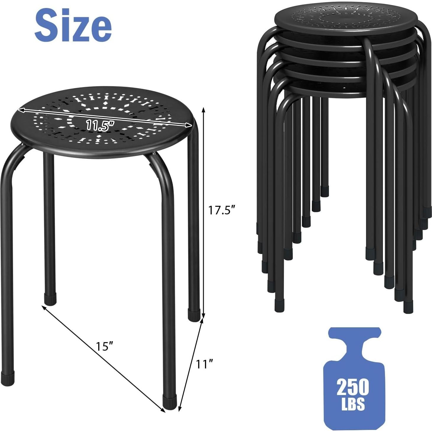 Taburetes Apilables POWERSTONE Paquete de 6 Negro 29.21x44.45cm