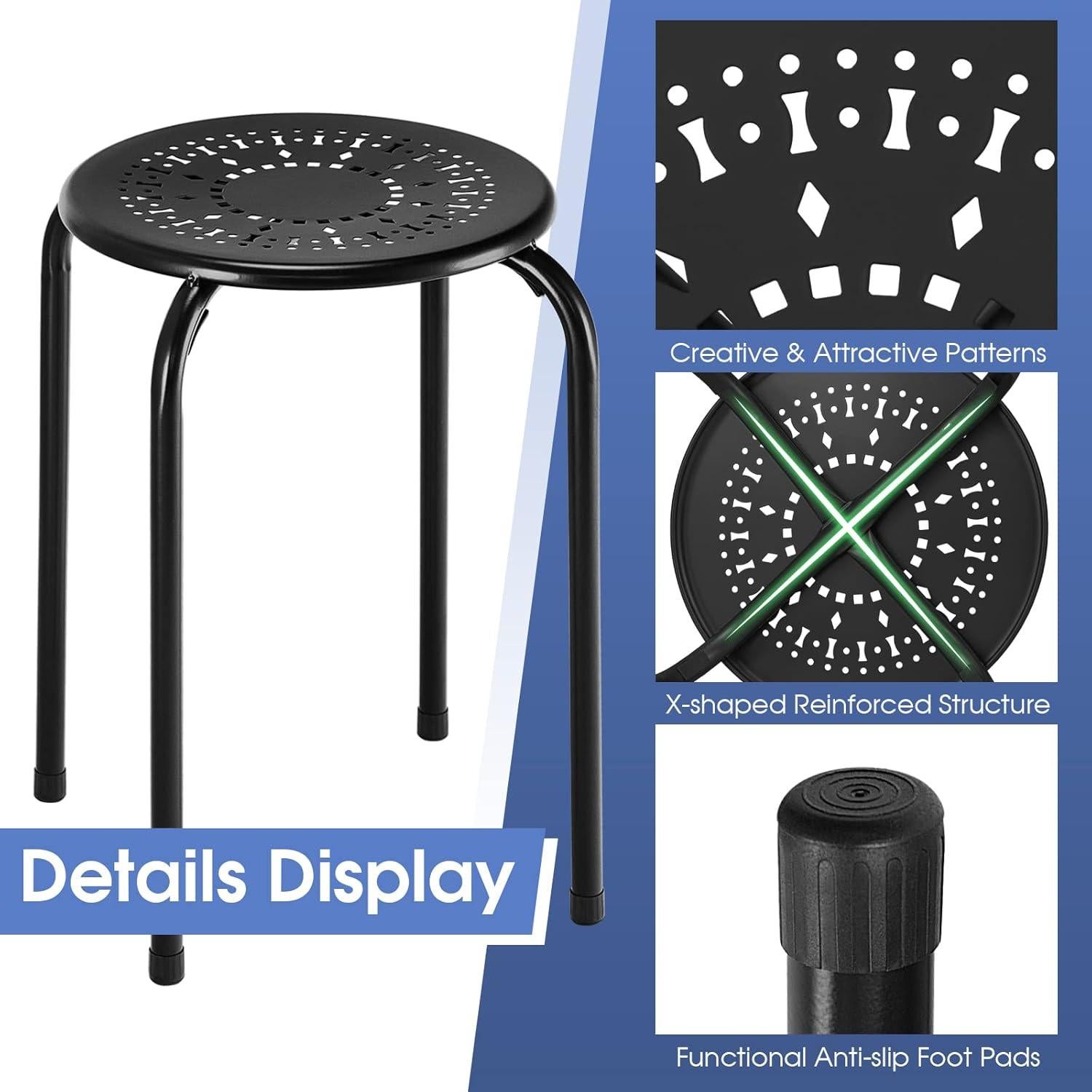 Taburetes Apilables POWERSTONE Paquete de 6 Negro 29.21x44.45cm