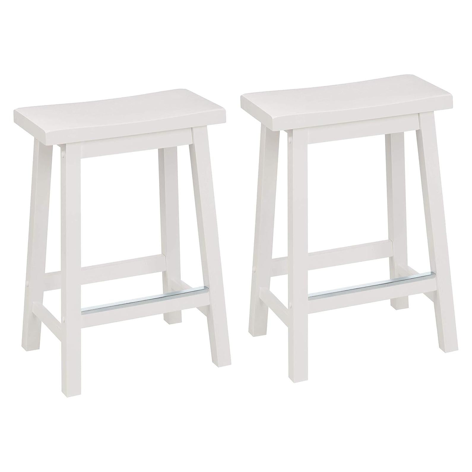 Taburete de cocina Amazon Basics blanco madera maciza 61 cm - Juego de 2