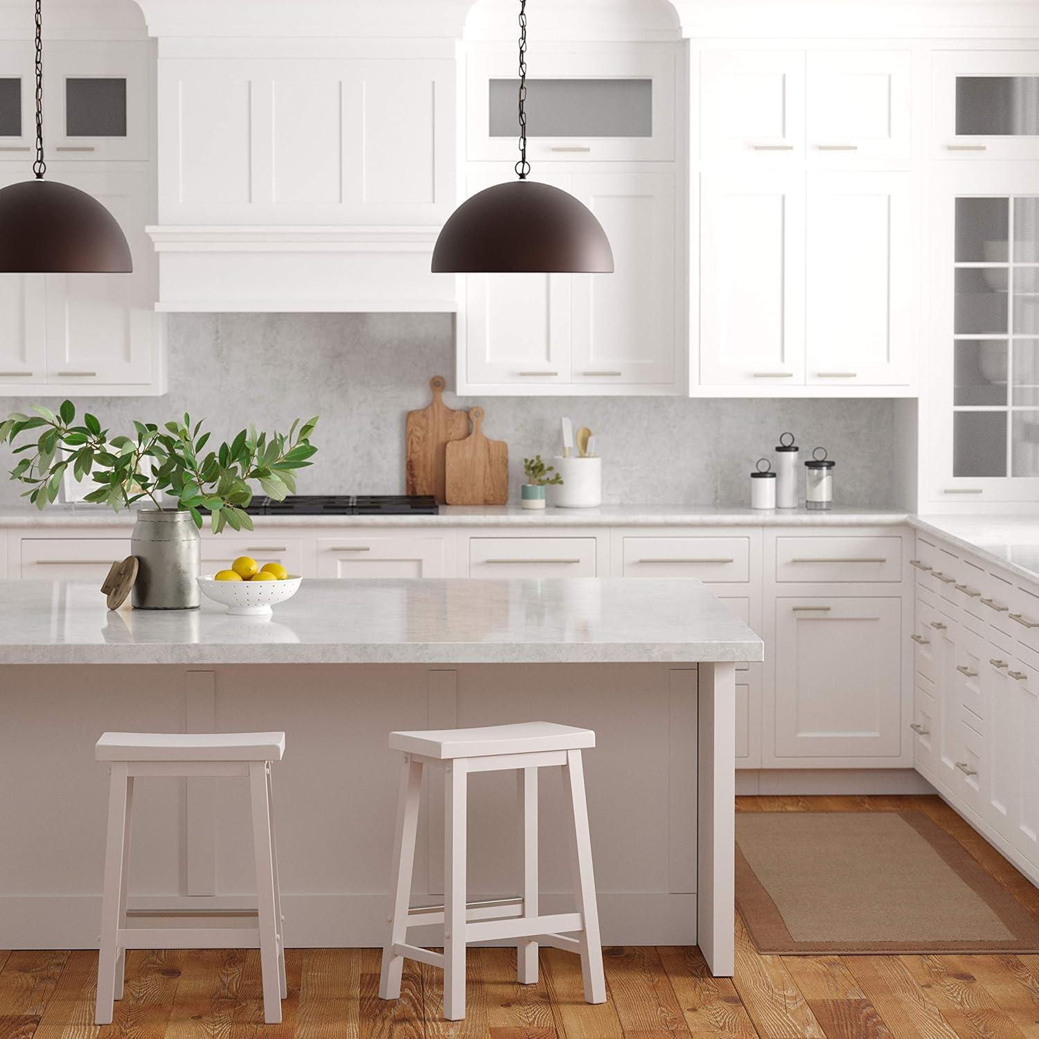 Taburete de cocina Amazon Basics blanco madera maciza 61 cm - Juego de 2