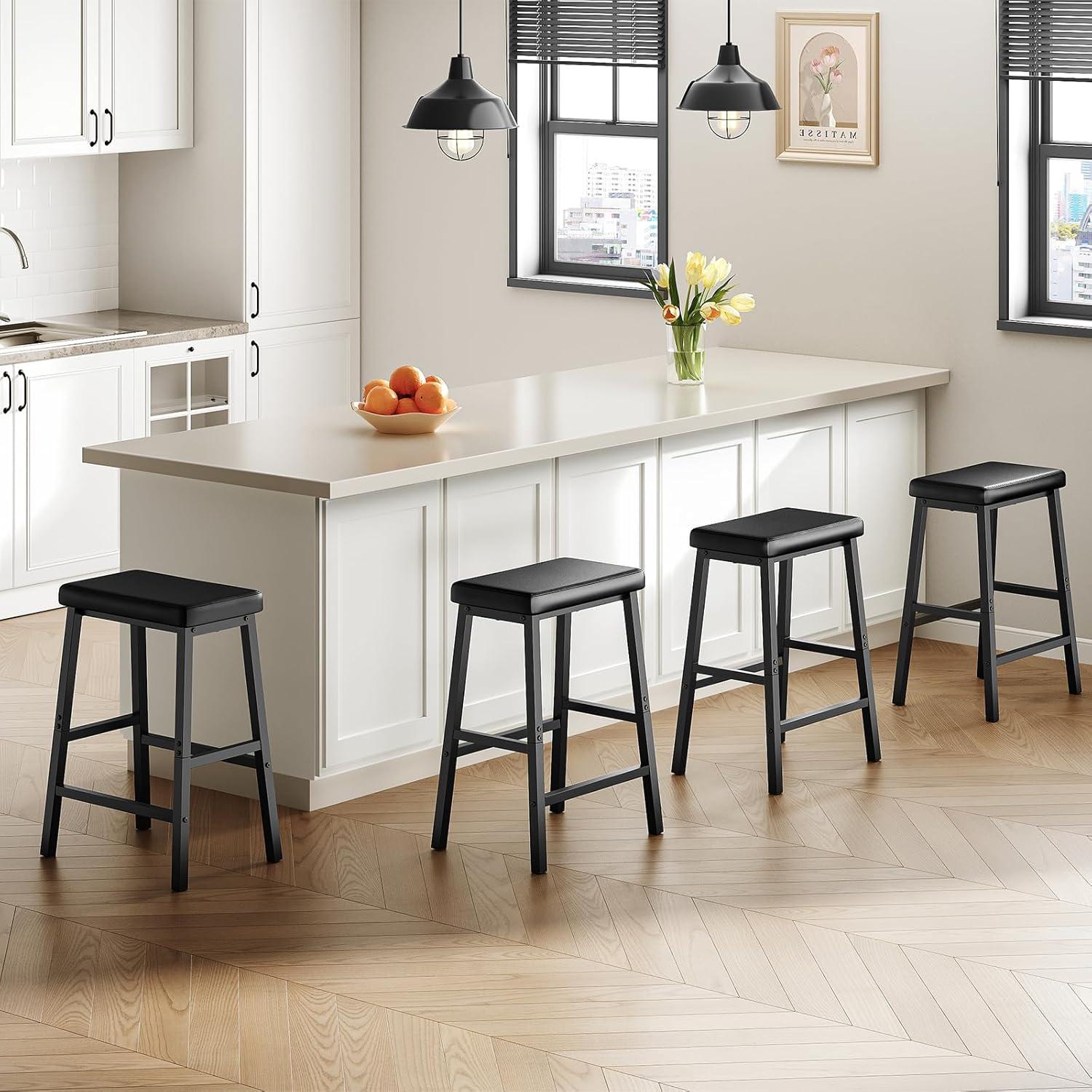 Set de 2 Taburetes de Bar HOOBRO 61 cm Cuero PU Negro