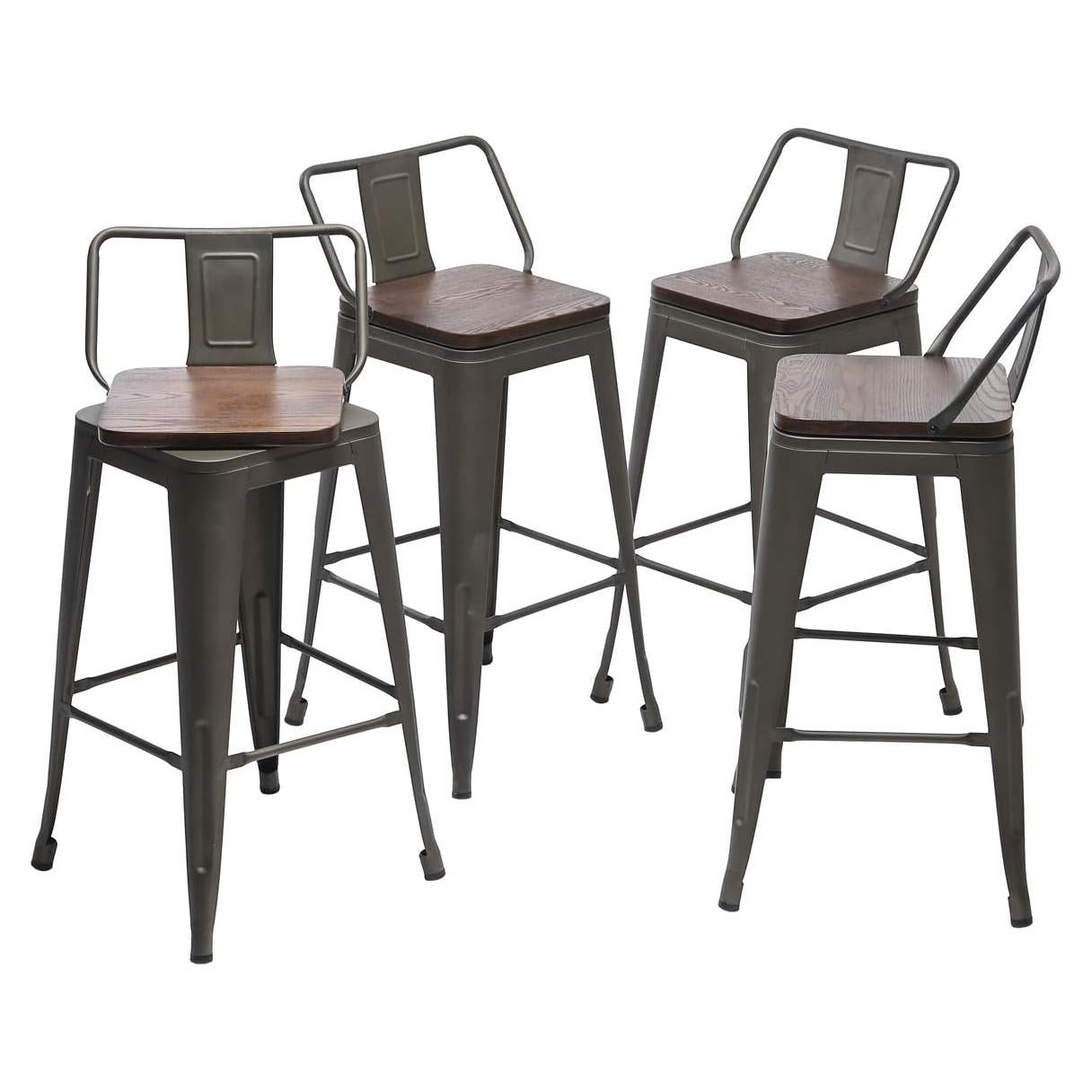 Sillas de Bar Giratorias Yongqiang 61 cm Metal y Madera - Juego de 4