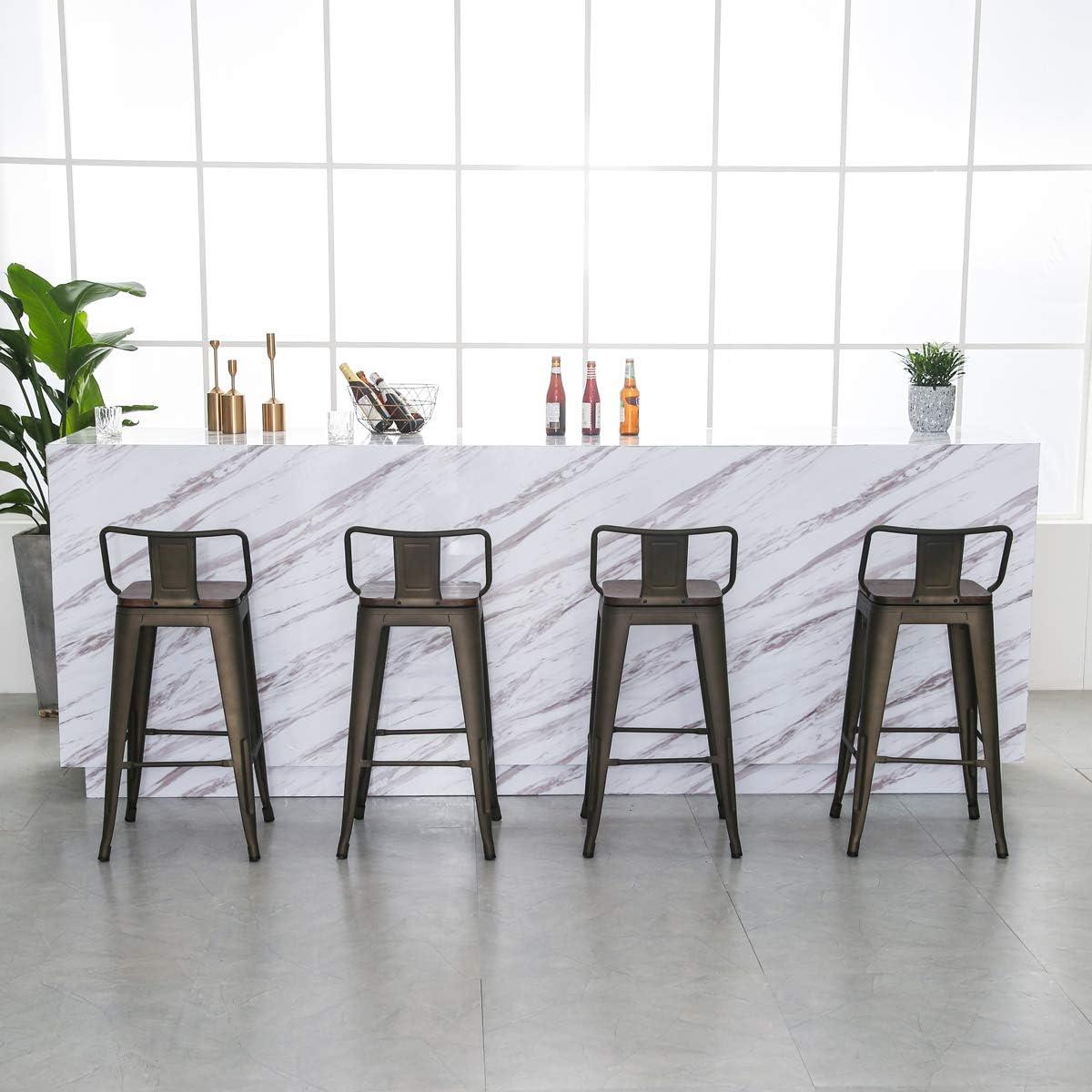 Sillas de Bar Giratorias Yongqiang 61 cm Metal y Madera - Juego de 4