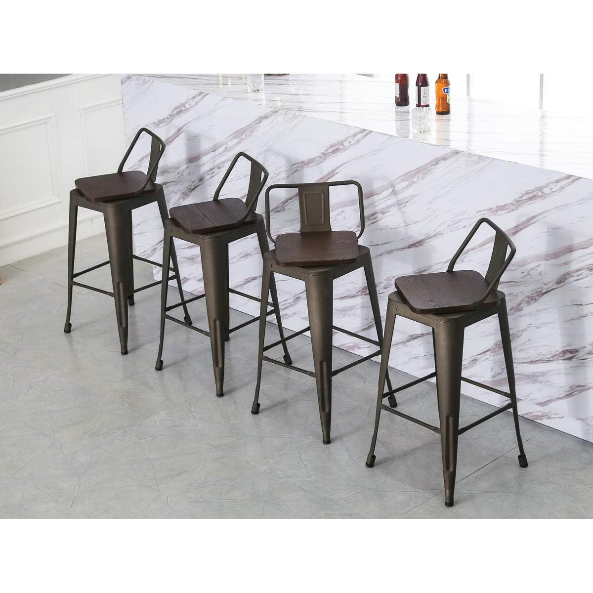 Sillas de Bar Giratorias Yongqiang 61 cm Metal y Madera - Juego de 4