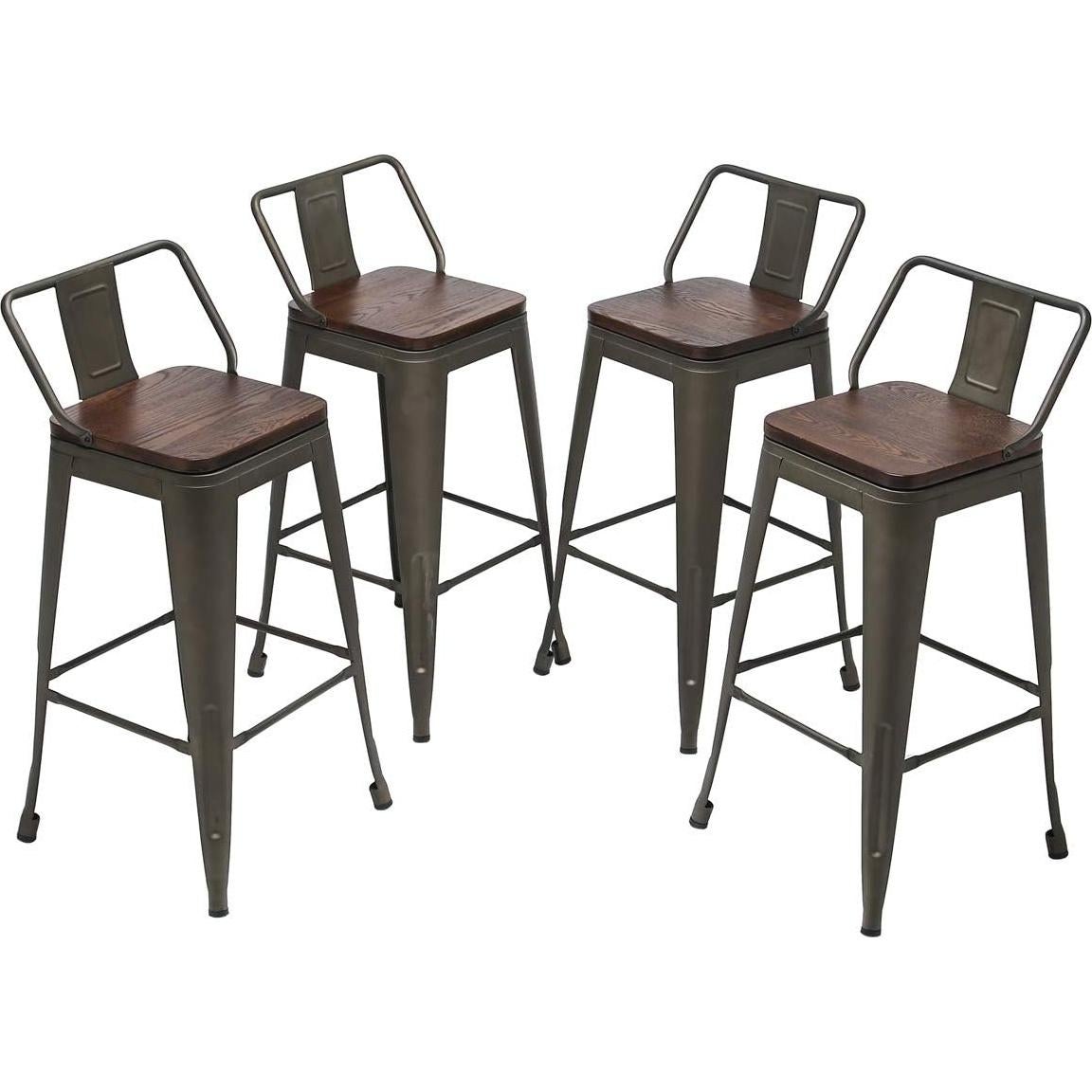 Sillas de Bar Giratorias Yongqiang 61 cm Metal y Madera - Juego de 4