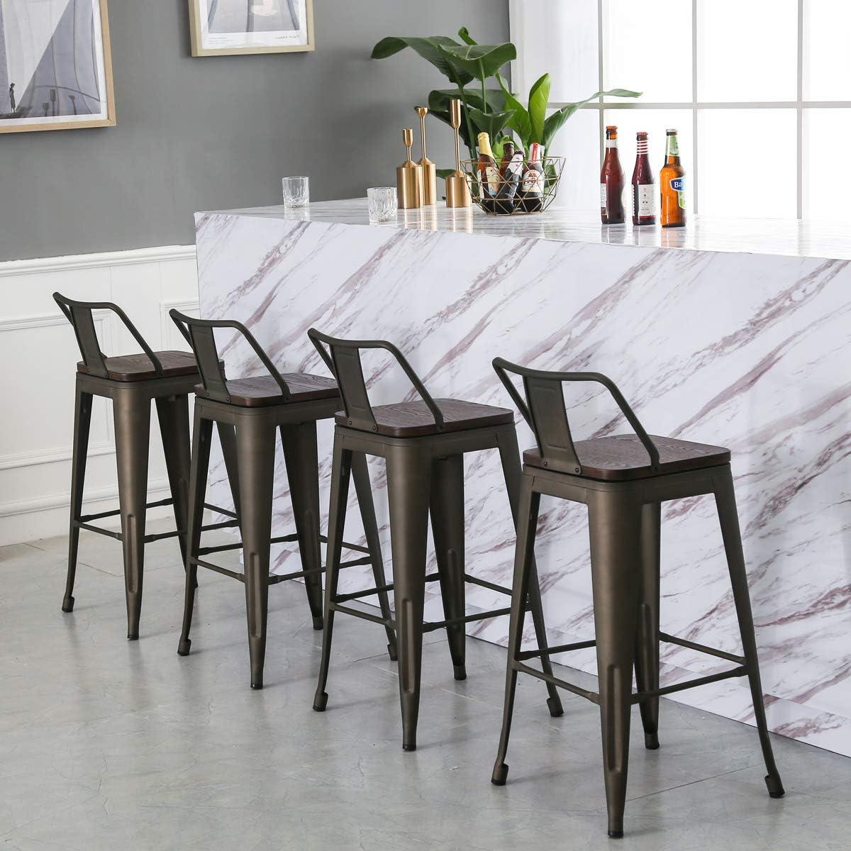 Sillas de Bar Giratorias Yongqiang 61 cm Metal y Madera - Juego de 4