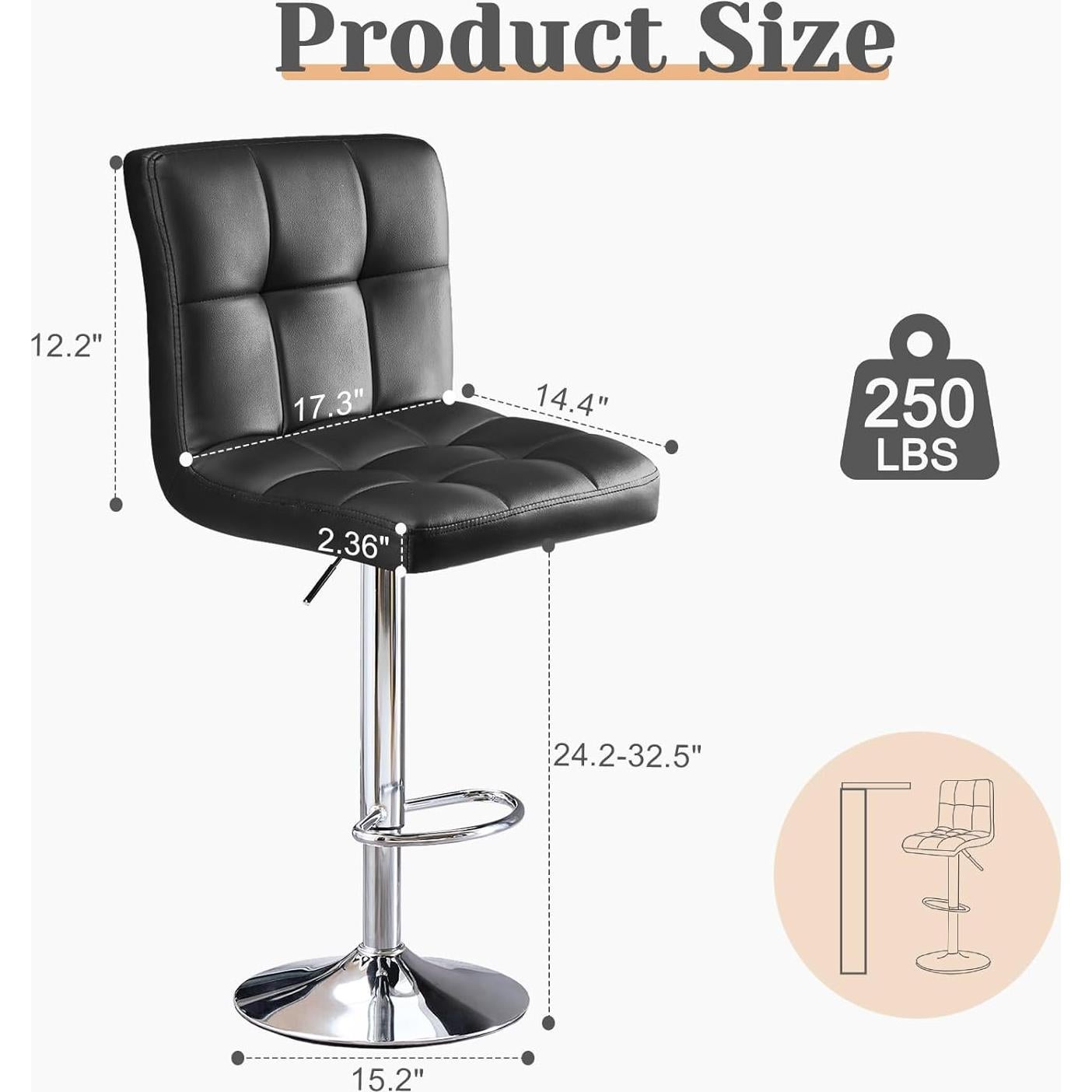 Conjunto de 4 Taburetes de Bar Sweetcrispy Ajustables Negro