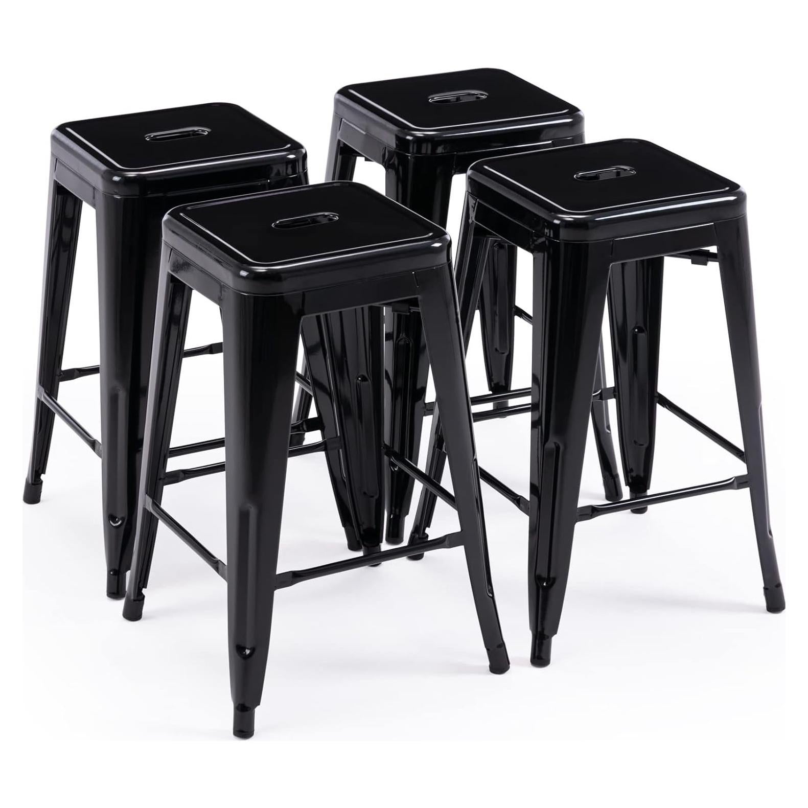 Taburetes de Bar de Metal Vogue 61 cm Altura 4 Piezas Negro