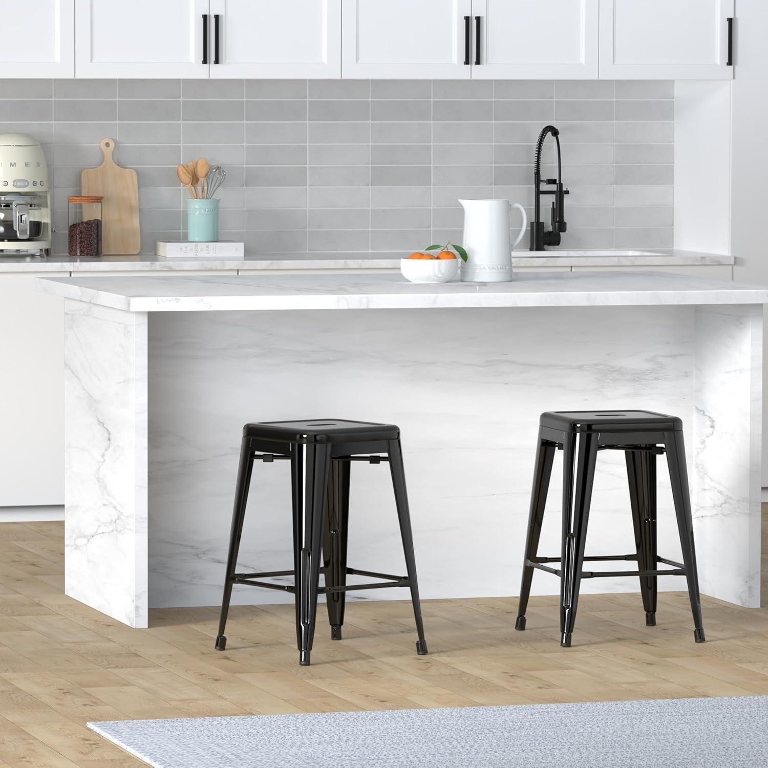 Taburetes de Bar de Metal Vogue 61 cm Altura 4 Piezas Negro