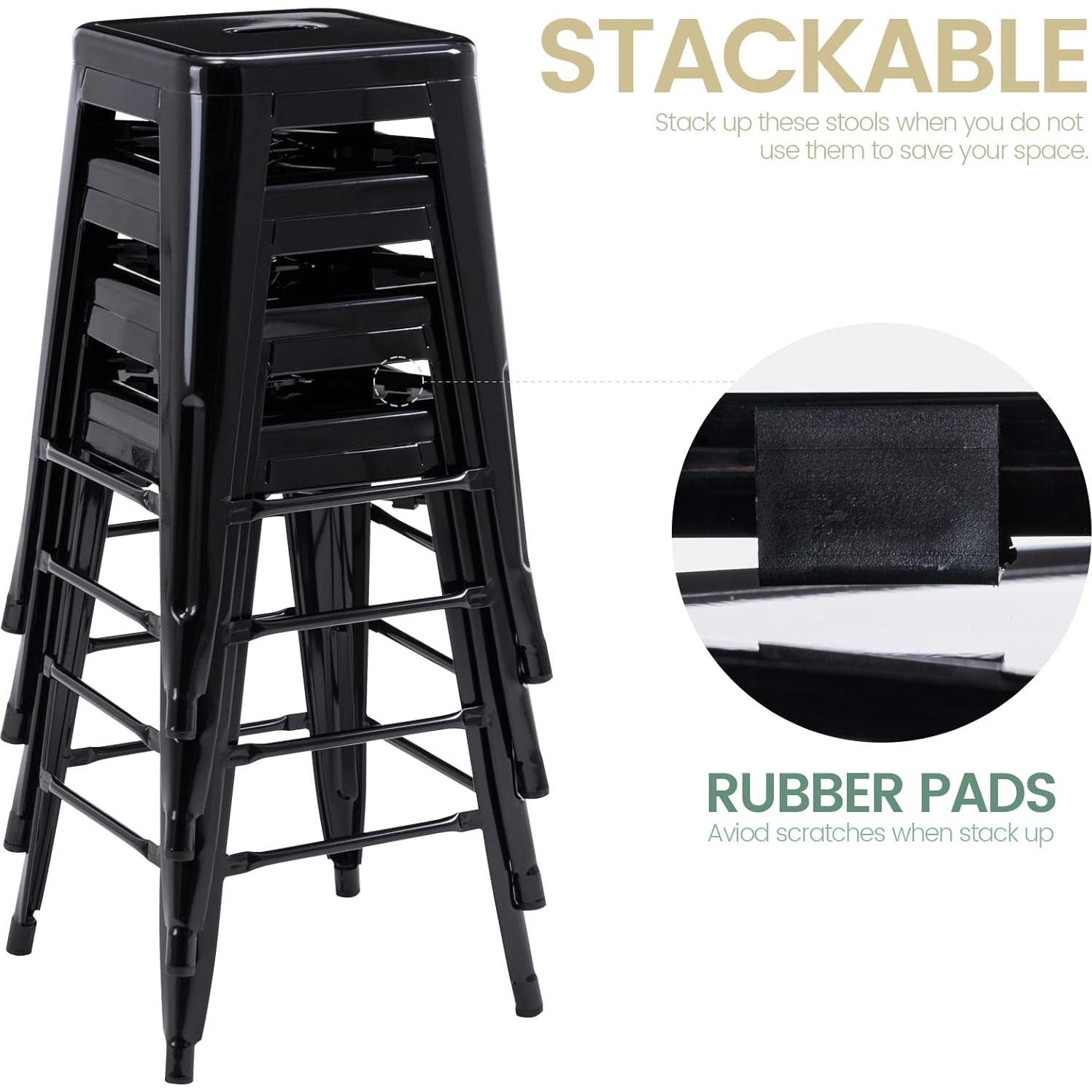 Taburetes de Bar de Metal Vogue 61 cm Altura 4 Piezas Negro