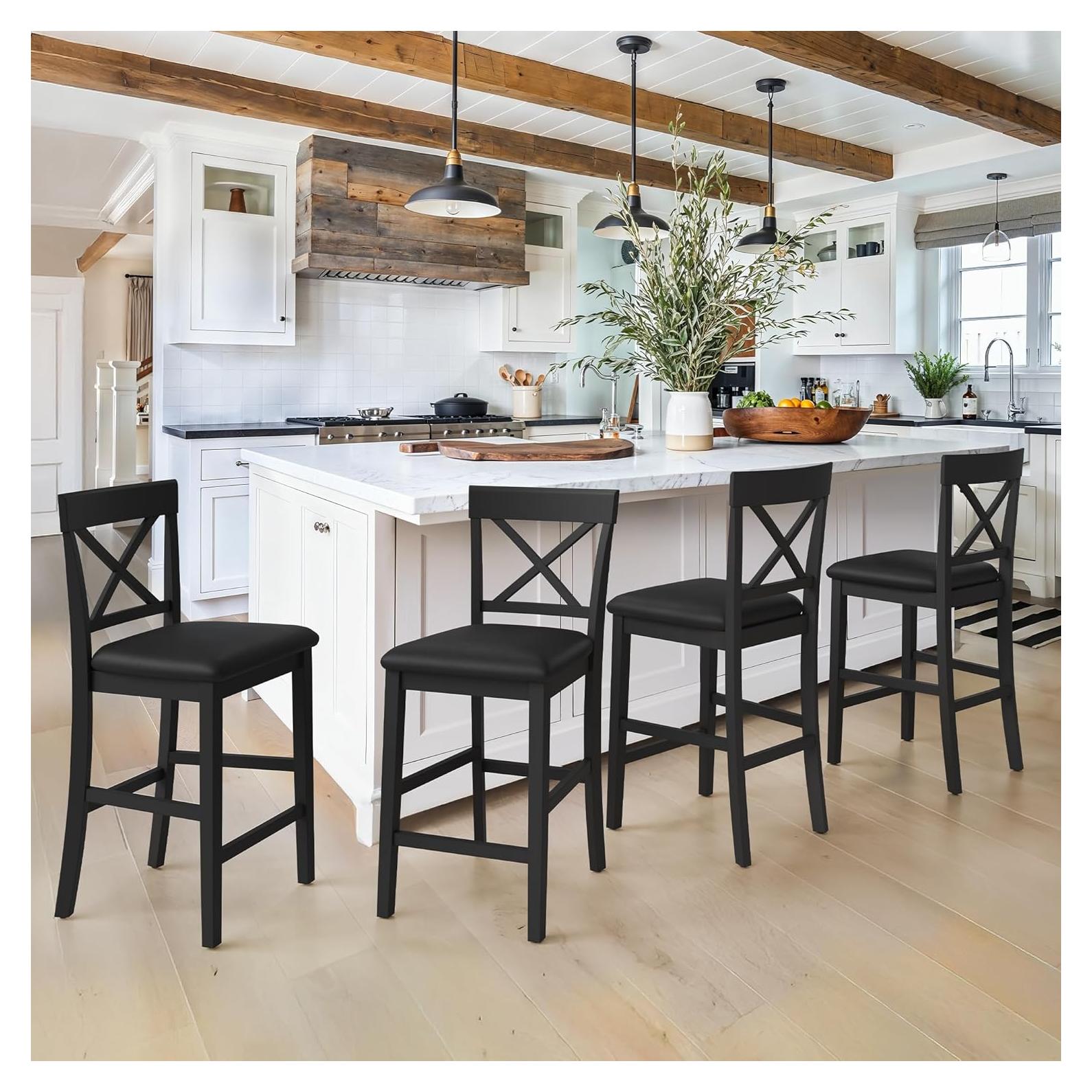 Set de 4 Taburetes de Bar Cozyman con Respaldo Negro 66 cm