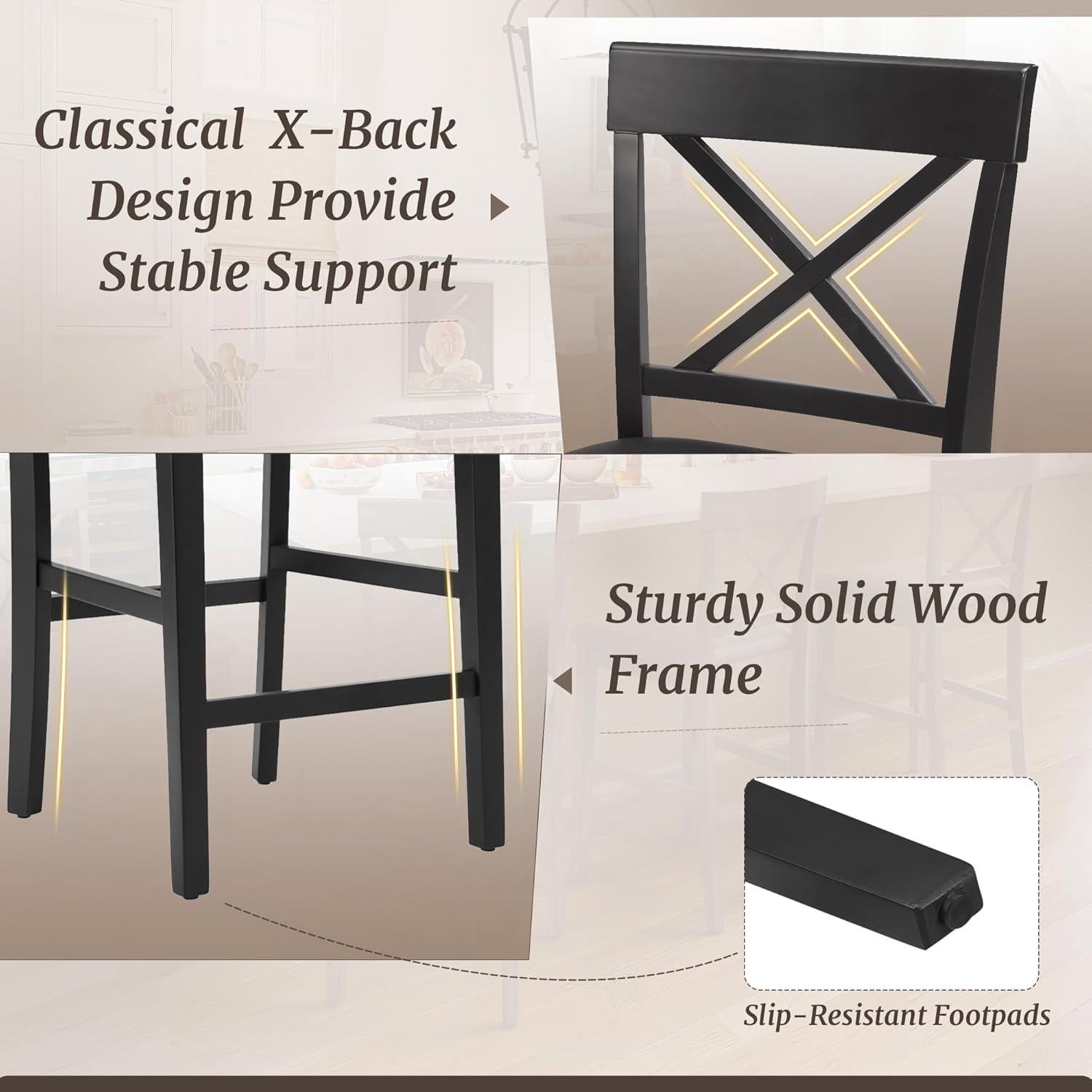 Set de 4 Taburetes de Bar Cozyman con Respaldo Negro 66 cm